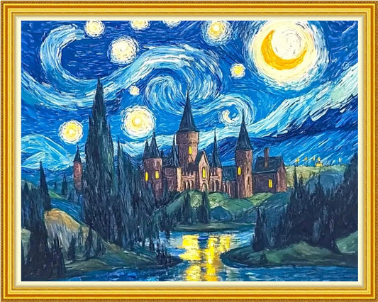 Hopeart Stamped Cross Stitch Kits for Beginner Embroidery Kits for Beginners Adults DIY 11CT Cross Stitch Patterns Needlepoint Kits Crossstitching Kits-Van Gogh's Starry Moon Castle 16x20 inch