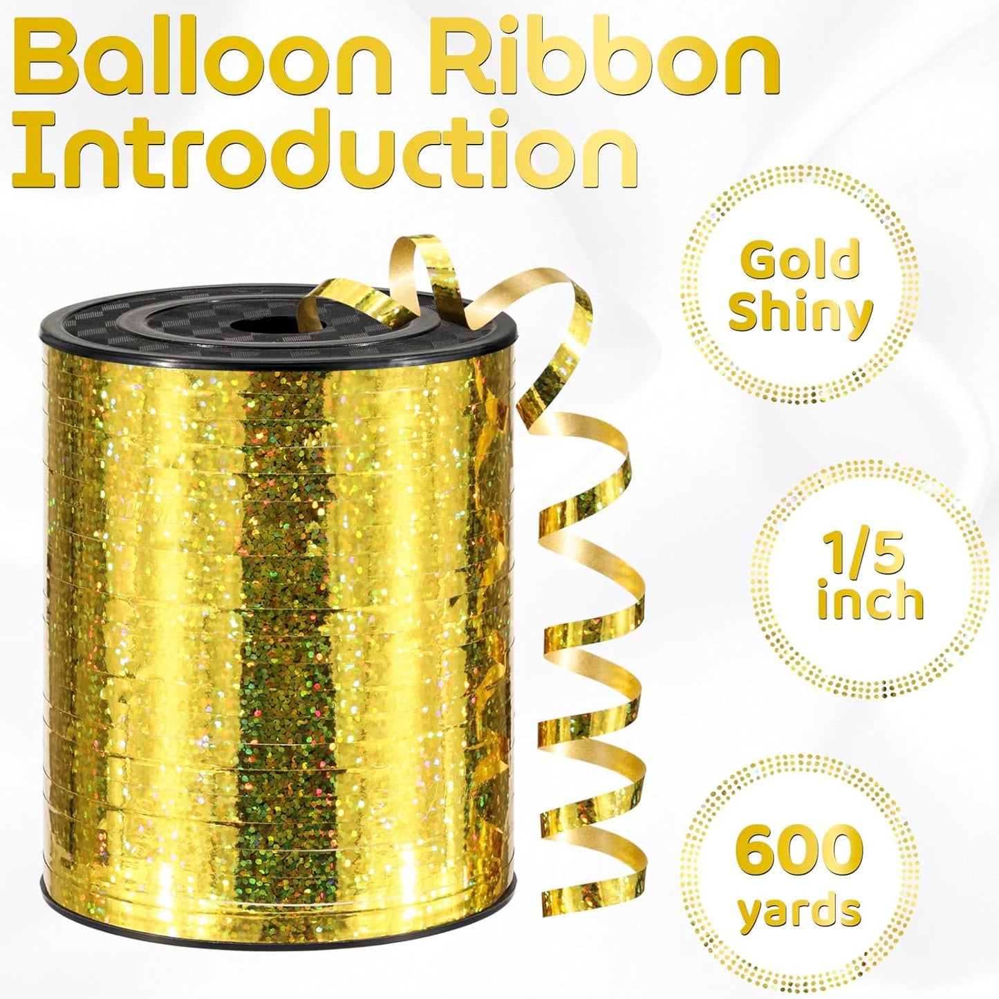600 Yards Gold Curling Ribbon 1/5 Inch Shiny Metallic Gold Ribbon Thin Balloon String for Gift Wrapping, Art Crafts, Wedding Party, Florists, Christmas