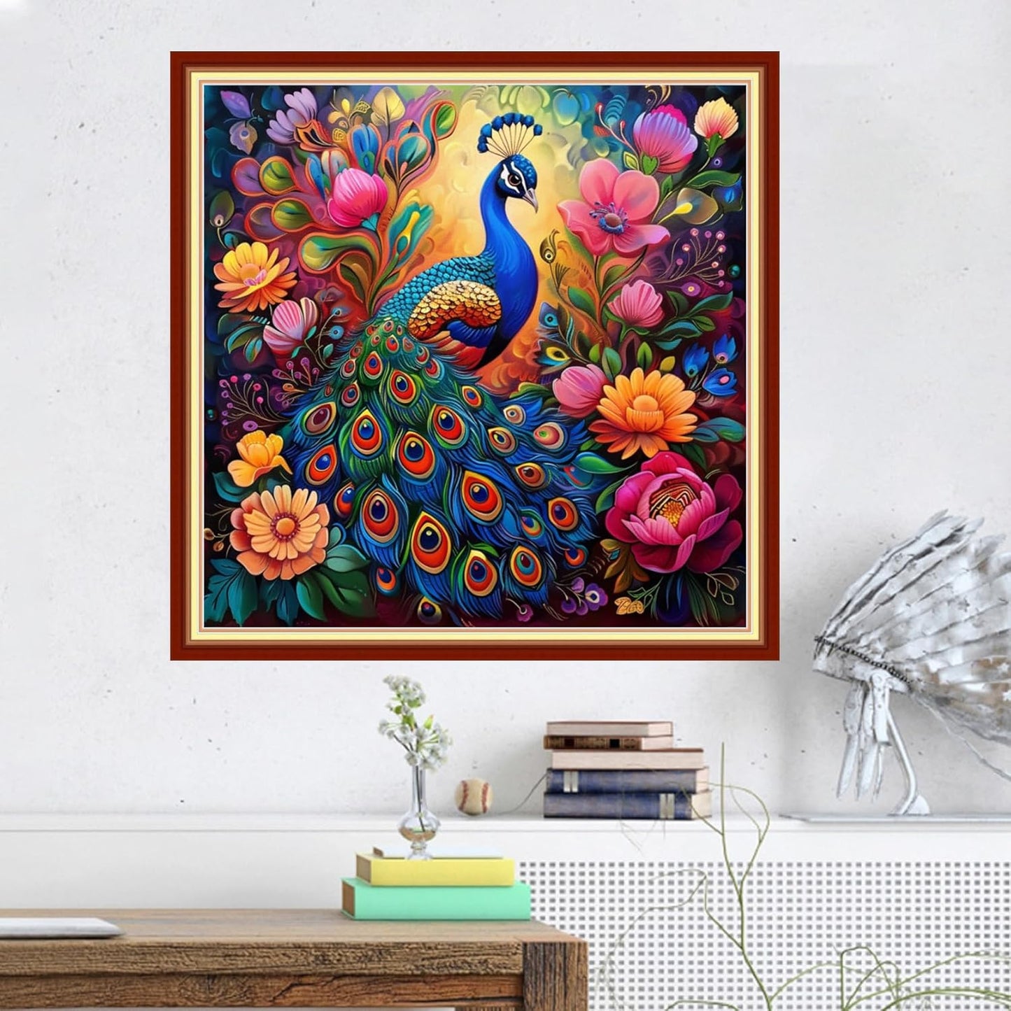 Magxvouy Cross Stitch Kits Stamped Full Range of Embroidery Kits,Cross Stitch Patterns Needlework Kits for Beginners 11CT Printed Kits&Flower Peacock 18x18 inch