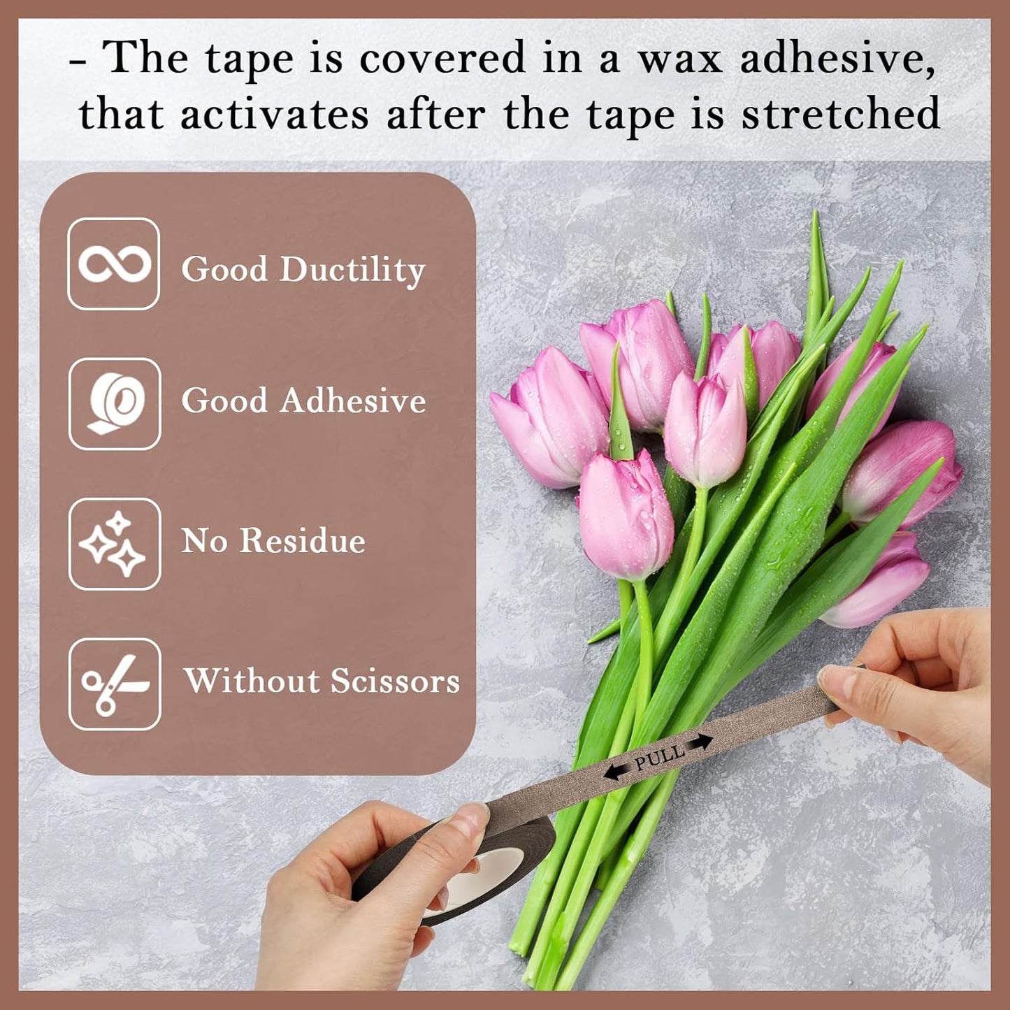 8 Packs Floral Tape, 1/2" Wide Flower Tape, Brown Floral Tape for Fresh Flowers, Adhesive Florist Tape for Floral Crafts, Bouquet Floral Arranging Stem Wrapping, Wedding Bouquet, 30Yard