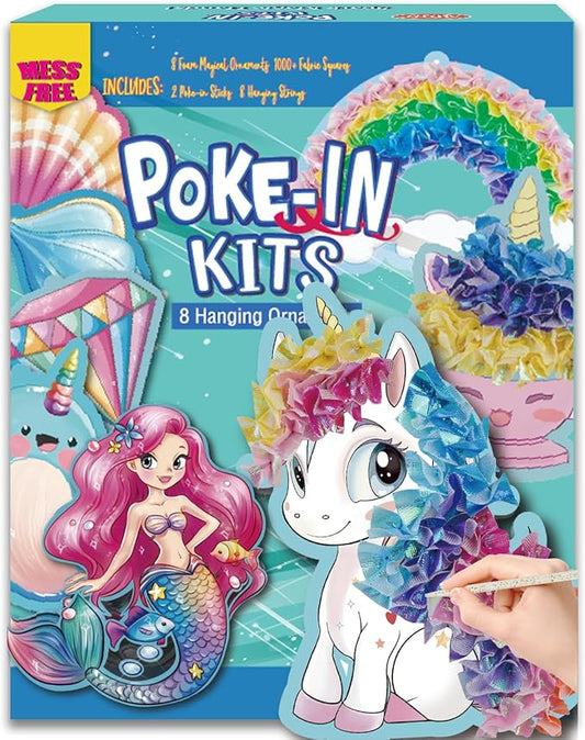 8 Packs Poke in Crafts Art Kits for Girl, Unicorn Mermaid Mess Free Kids' Paper Craft Kits, Birthday Gift for Girls 4 5 6 7 8 9 Years Old, DIY Presents, Mess Free Art Activity