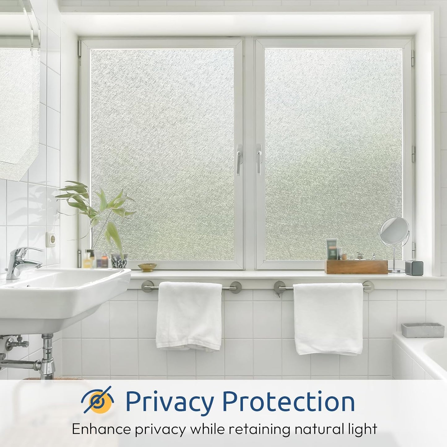 rabbitgoo Window Privacy Film Frosted Glass Film, Decorative Cling UV Sun Blocking Decals, Frosting Window Clings for Home Bathroom Door Coverings, 17.5 x 157.5 inches