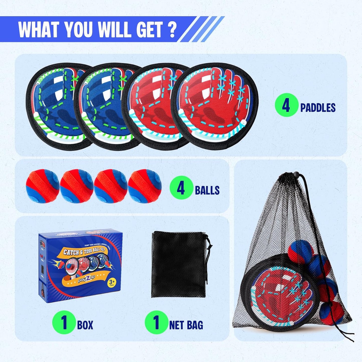 EVERICH TOY Toss and Catch Game for Toddlers - Soft, Safe & Pain-Free Baseball-Style Catching for Kids, Active Indoor & Outdoor Play Gift – Beach, Pool & Yard Toys for Boys and Girls Ages 3-8