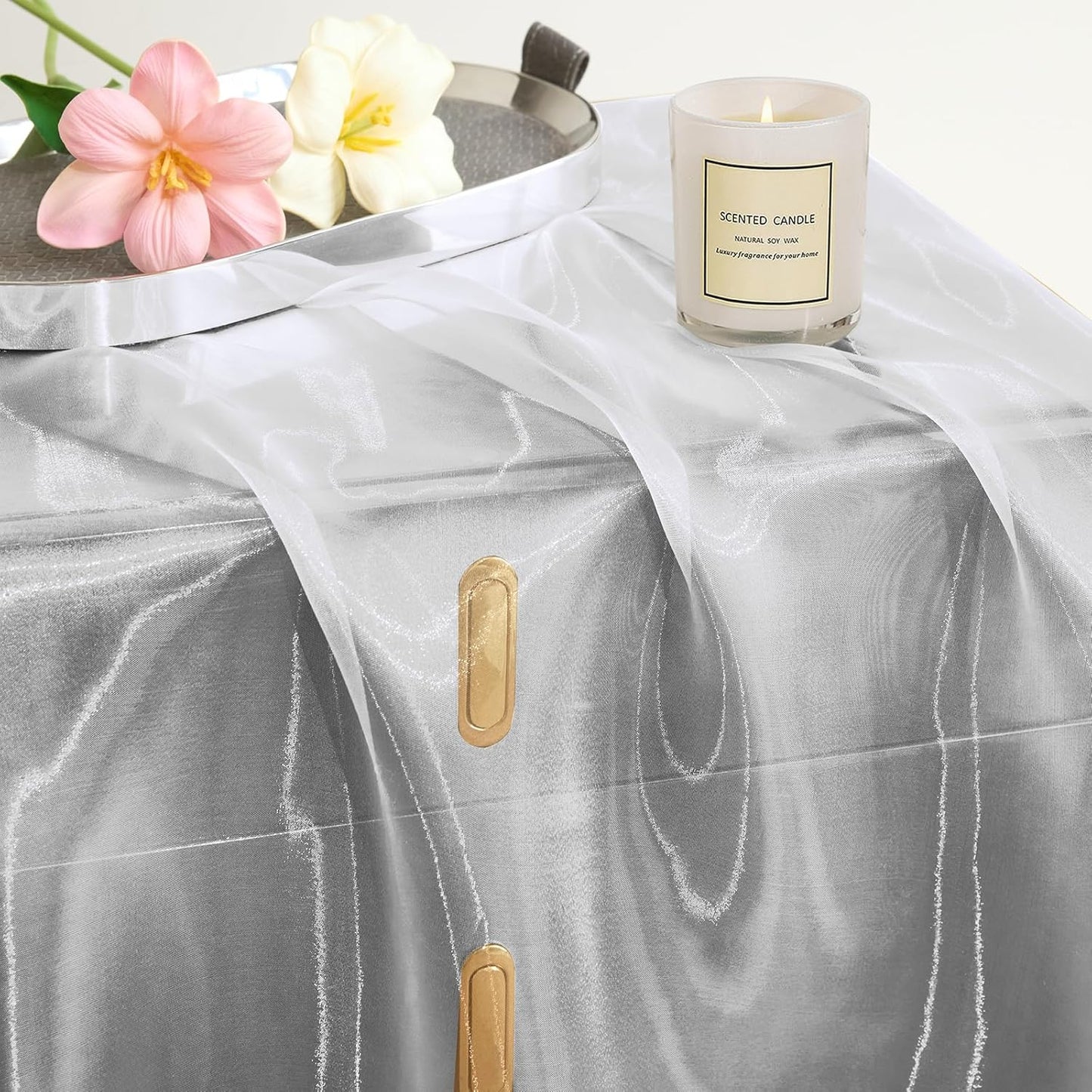 P Pothuiny Sheer Organza Fabric by The Yard, 3 Yards x 60 Inch Wide Bridal White Organza Tulle Fabric Roll Shiny Gauze Fashion Dress Sewing Craft for Wedding Party Decorations Backdrop