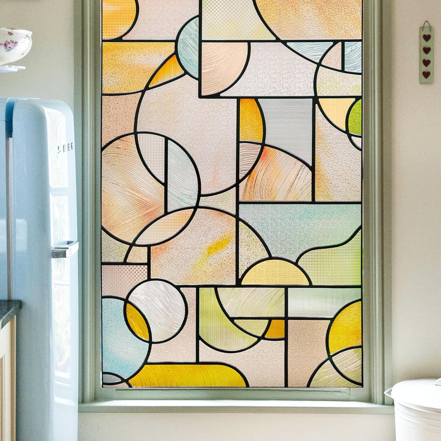 3D Stained Glass Window Privacy Film, Heat Control UV Blocking Static Cling Decorative Window Film for Bathroom,Front Door,Home Non Adhesive,23.6 x 35.4 inches Wilderness