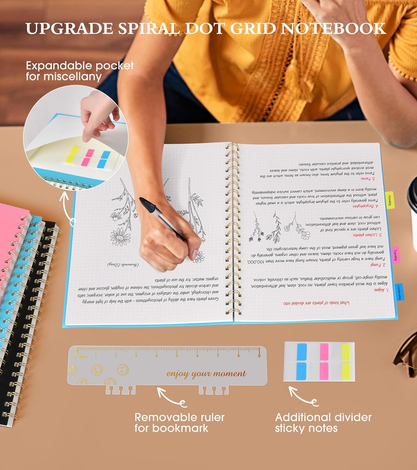 Dotted Notebook, Spiral Notebook Journal 8.5” x 11”, A4 Large Dot Grid Notebooks for Women Men, 100 GSM Dotted Paper, Plastic Hardcover Spiral Bullet Journals for Work School Sketching, Blue