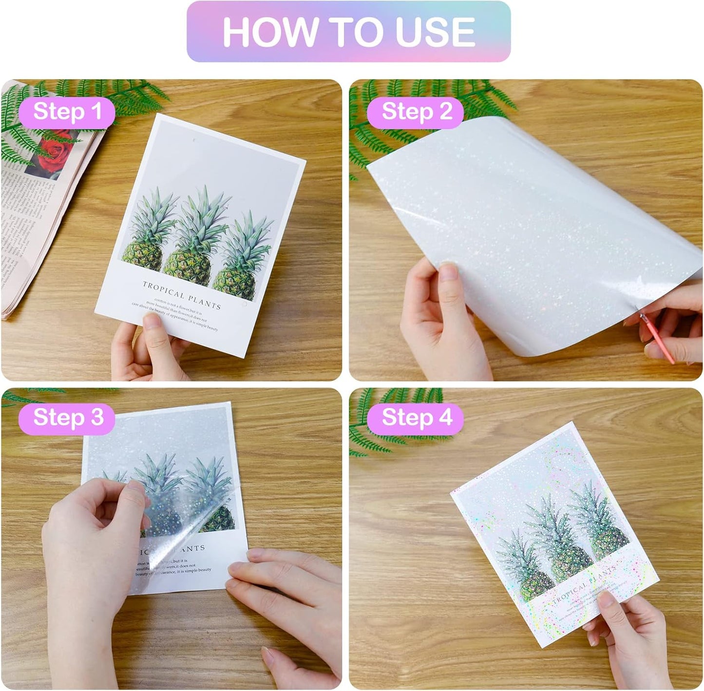 36 Sheets Holographic Sticker Paper Transparent Holographic Laminate Sheets Self Adhesive Glitter Film Laminating Sheets Clear Waterproof Vinyl Overlay for DIY Crafts, 8.5 x 11 inch Star Pattern