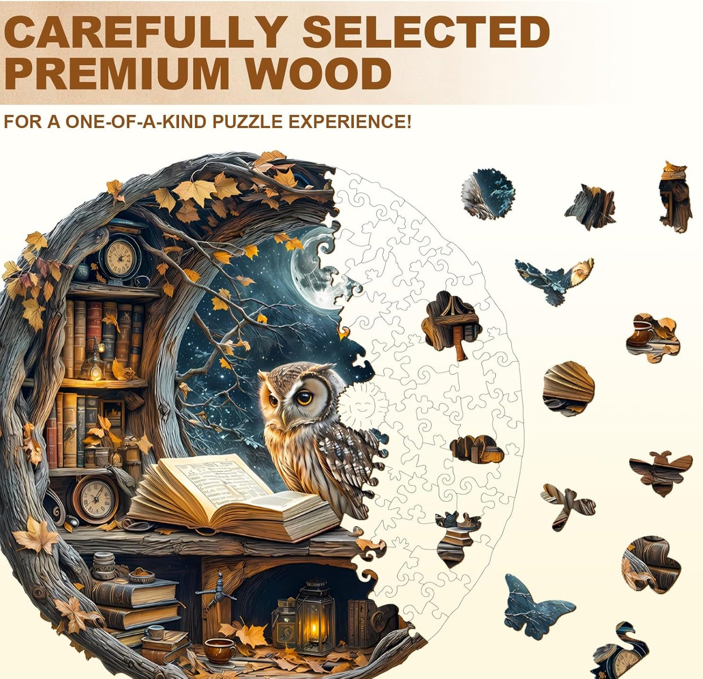 WOODBESTS Wooden Puzzles for Adults - Moonlit Owl Wooden Jigsaw Puzzle, Unique Animal Wood Puzzles Adult, Xmas Puzzle Gifts for Puzzles Lovers(270Pcs, L, 13.4"x13.4")