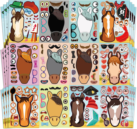 Aowplc 48 Pcs Make A Horse Sticker Sheets Mix and Match for Kids Horse Party Favors Supplies Birthday Gifts Activity Crafts