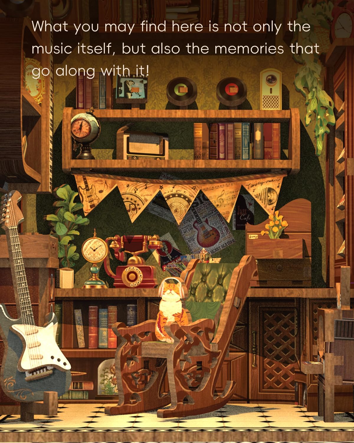 CUTEBEE Book Nook Kit - DIY Miniature House Dollhouse Kit for Adult and Teens, Booknook Bookshelf Decor Alley Model Build with LED Light, Gifts for Family and Friends (Memories Music Bookshop)