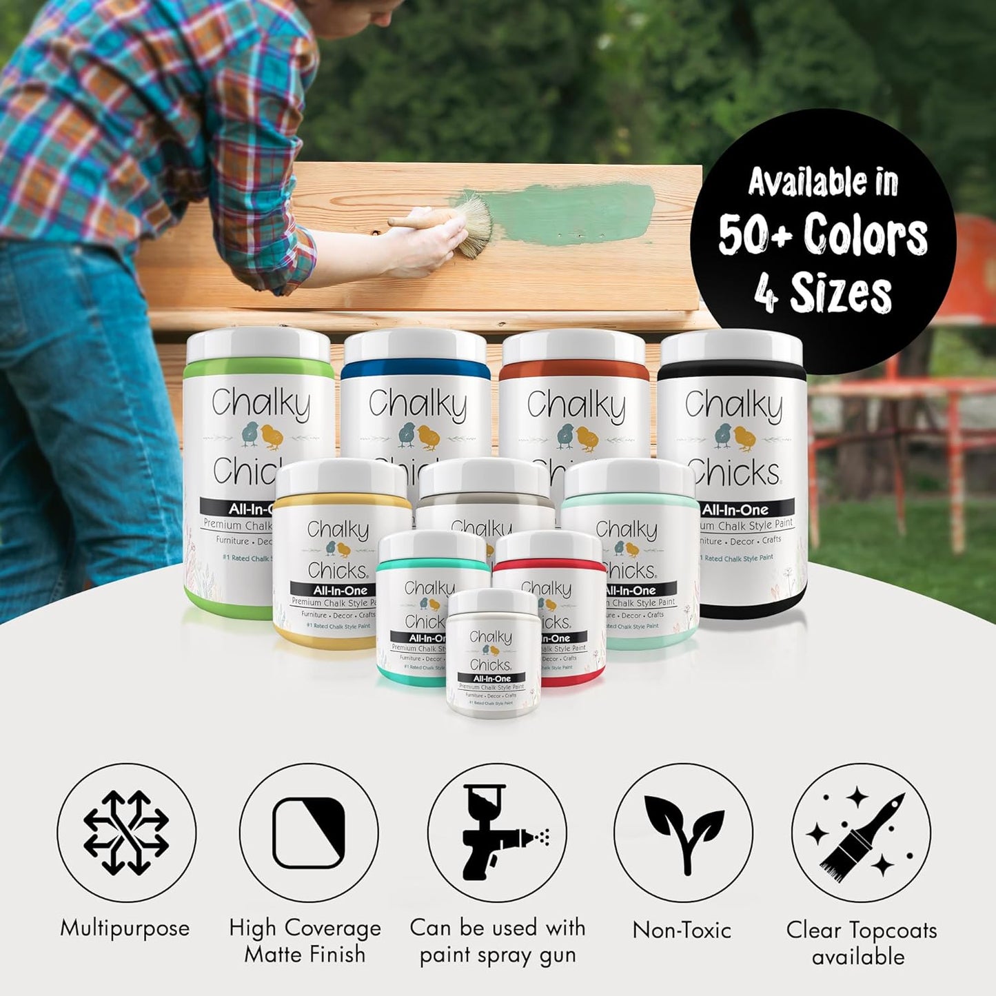 Chalky Chicks All-in-One Chalk Paint for Furniture or Cabinet - 8 Fl Oz - Matte Finish Starless Night Black for Metal, Wood Furniture Paint - No Sanding All-in-One for Home Decor & Crafts, USA Made