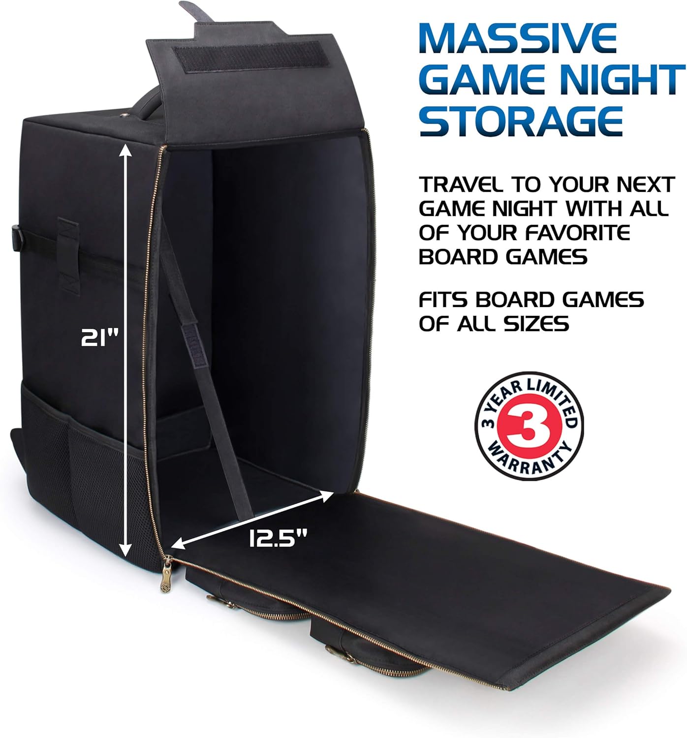 ENHANCE Board Game Backpack - Reinforced Rigid Board Game Storage with Padded Shoulder Straps, Carrying Handle, and Accessories Pockets for Dice, Cards, More - Fits and Protects Tabletop Adventures