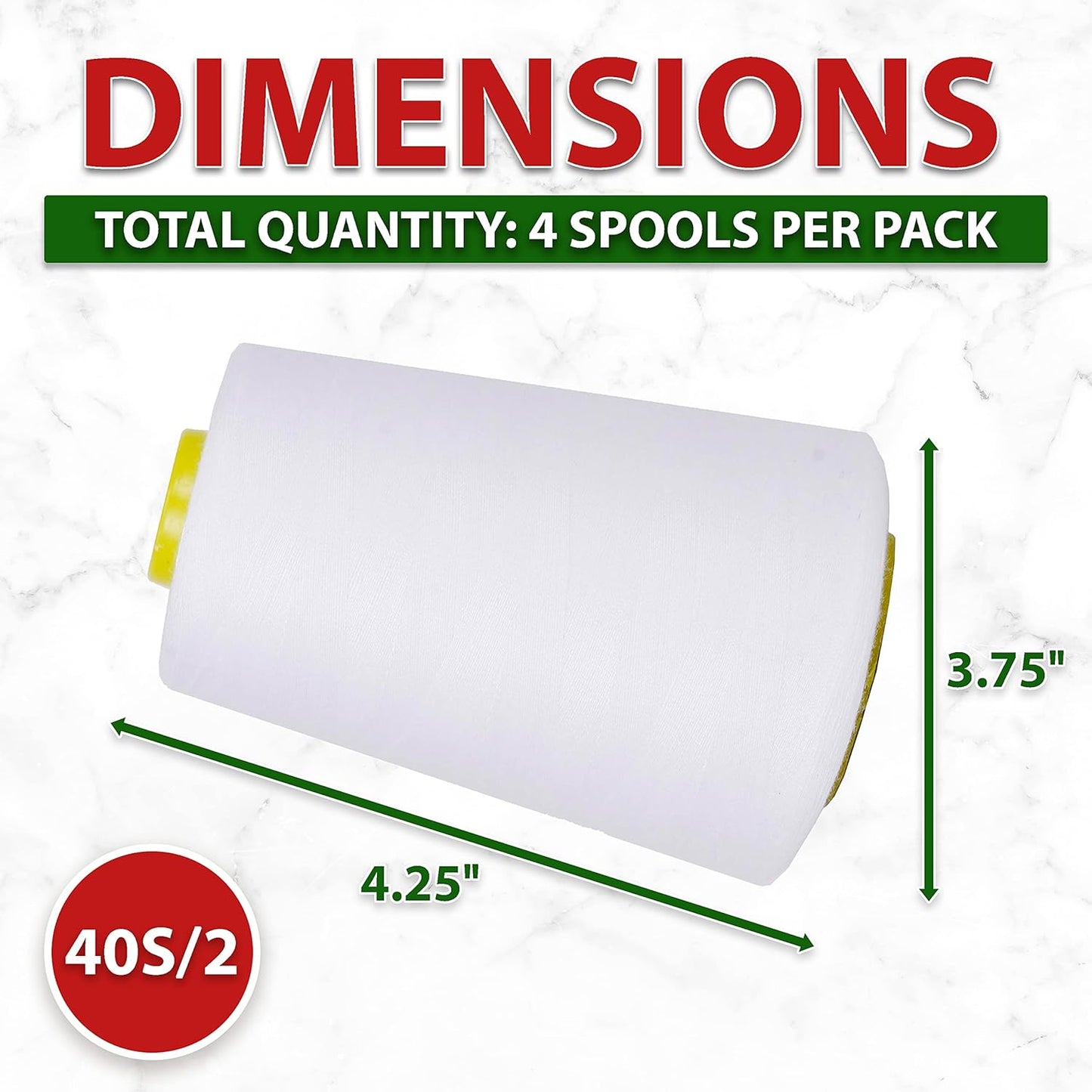 Mandala Crafts 4 Pack of Serger Threads Cones Spools - 40S/2 24000 Yards Polyester White Threads for Sergers Machine and Overlock Quilting Sewing Machine