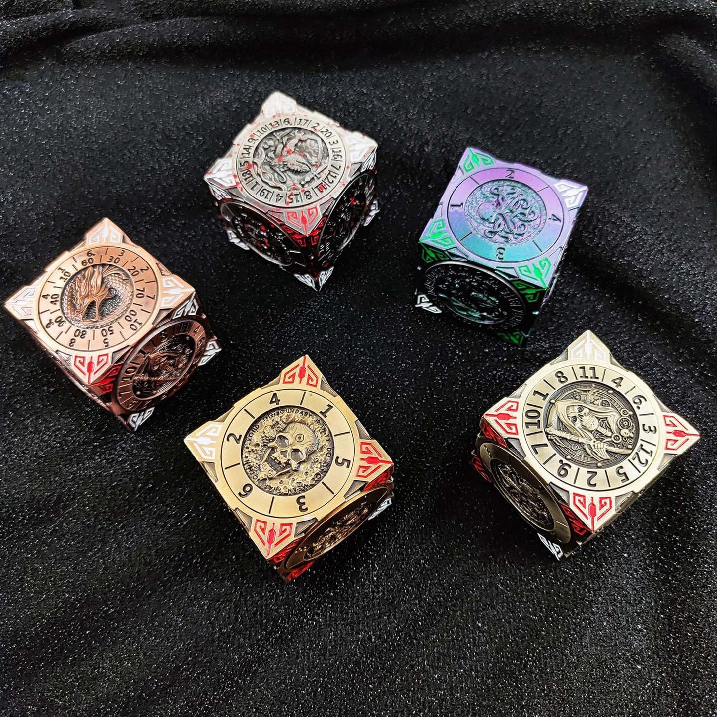 6 Sided Spinner DND Dice - Metal D4 D6 D8 D10 D10% D12 D20 All in One D&D Set - Cool Role Playing Gifts for Dungeons and Dragons TRPG MTG Games Lover Players Purple