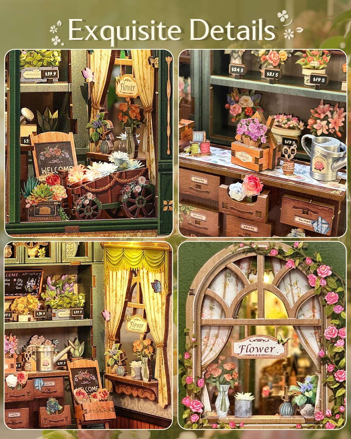 CUTEBEE Book Nook Kit - DIY Miniature House Dollhouse Kit for Adults and Teens, Booknook Tiny House Bookshelf Decor 3D Wooden Puzzle, Gifts for Family, Friends (Blossom Florists)