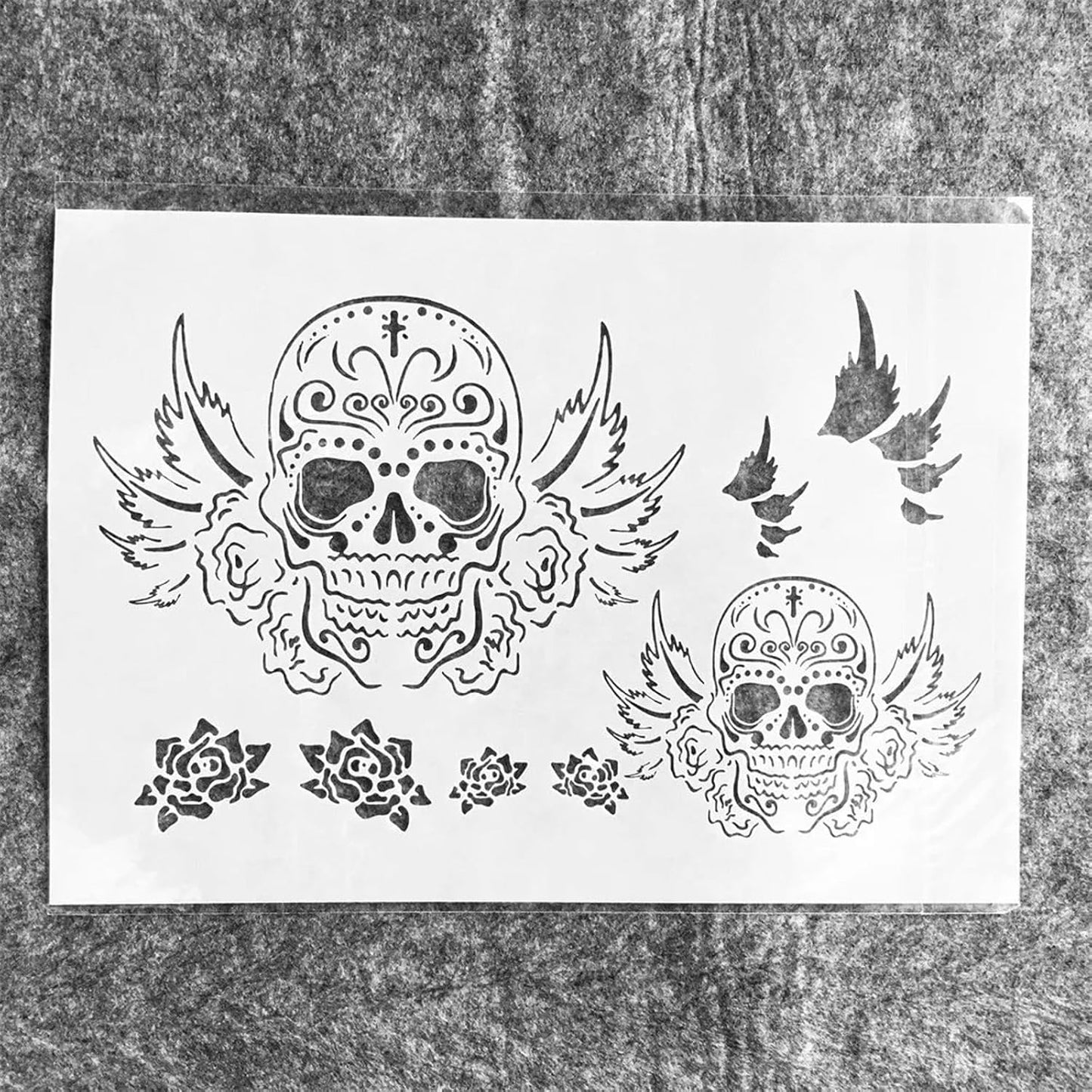 TIAMECH A4 Reusable Flying Skull Wings Stencil for Painting - Halloween Ghost Layering Template, DIY Wall Art, Wood Furniture, Scrapbook & Crafts (8.3x11.7inch)