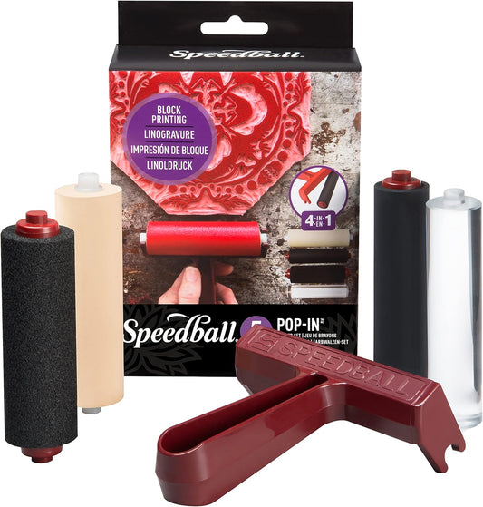 Speedball Pop-in 4" Roller Brayer Kit, Foam, Rubber, Hard Rubber & Acrylic