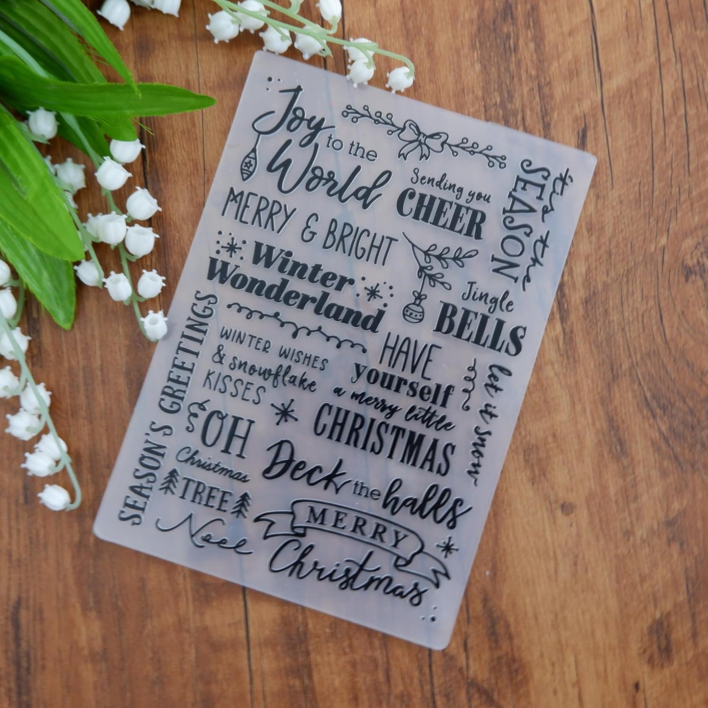 Arbuya Christmas Sentiment Plastic Embossing Folders for Christmas Card Making or Journaling Xmas Embossing Folder for Gift Tag Paper Crafting Home Decoration