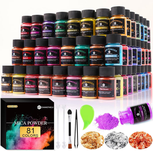 CHANGTIKEJI Mica Powder - 81 Colors - 10g/Bottle of Natural Pigment Powder for Epoxy Resin，Soap Making，Candle Making,Car Freshies,Dye,Nail Polish,Bath Bombs