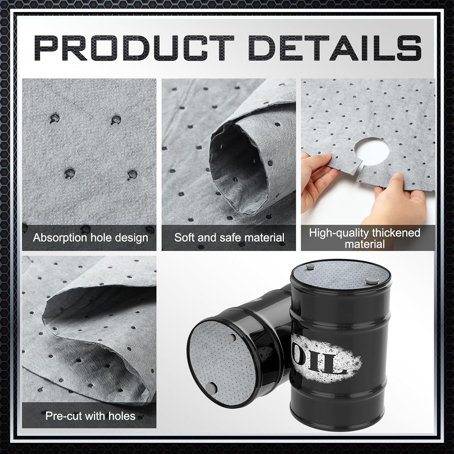 Frienda 25 Pcs Drum Top Absorbent Pads for 55 Gallon Drums Barrel Oil Absorbent Pads Mat 22 Inch Diameter Lid Oil Mat with Bungs 0.75 Inch Diameter and 2 Inch Diameter, Gray