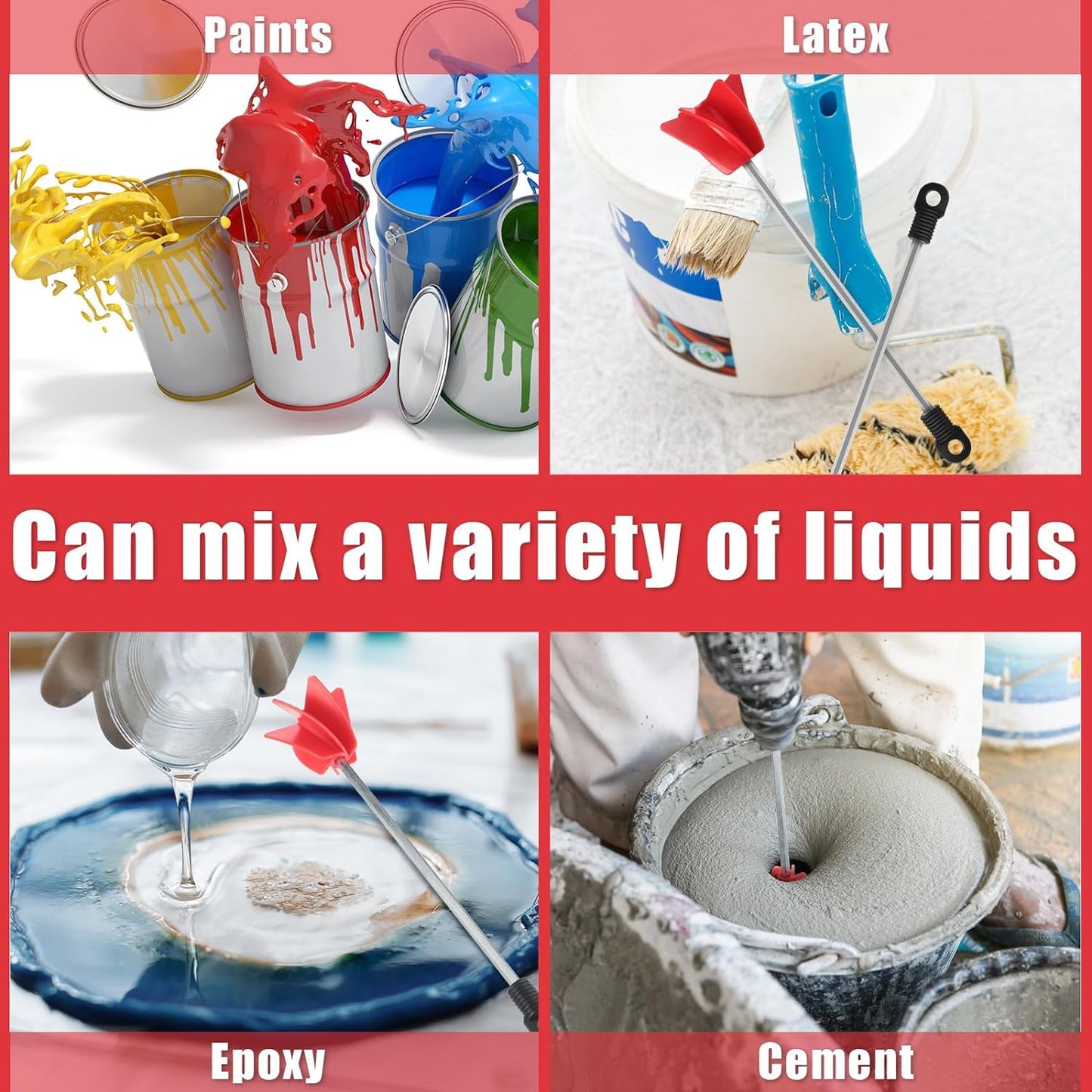 Loosh 6 Pcs 11 Inch Paint Stirrer for Drill, Paint Mixer Attachment, Helix Epoxy Mixer for Concrete Resin Silicone Stirrer Paddle Works with Most Drills