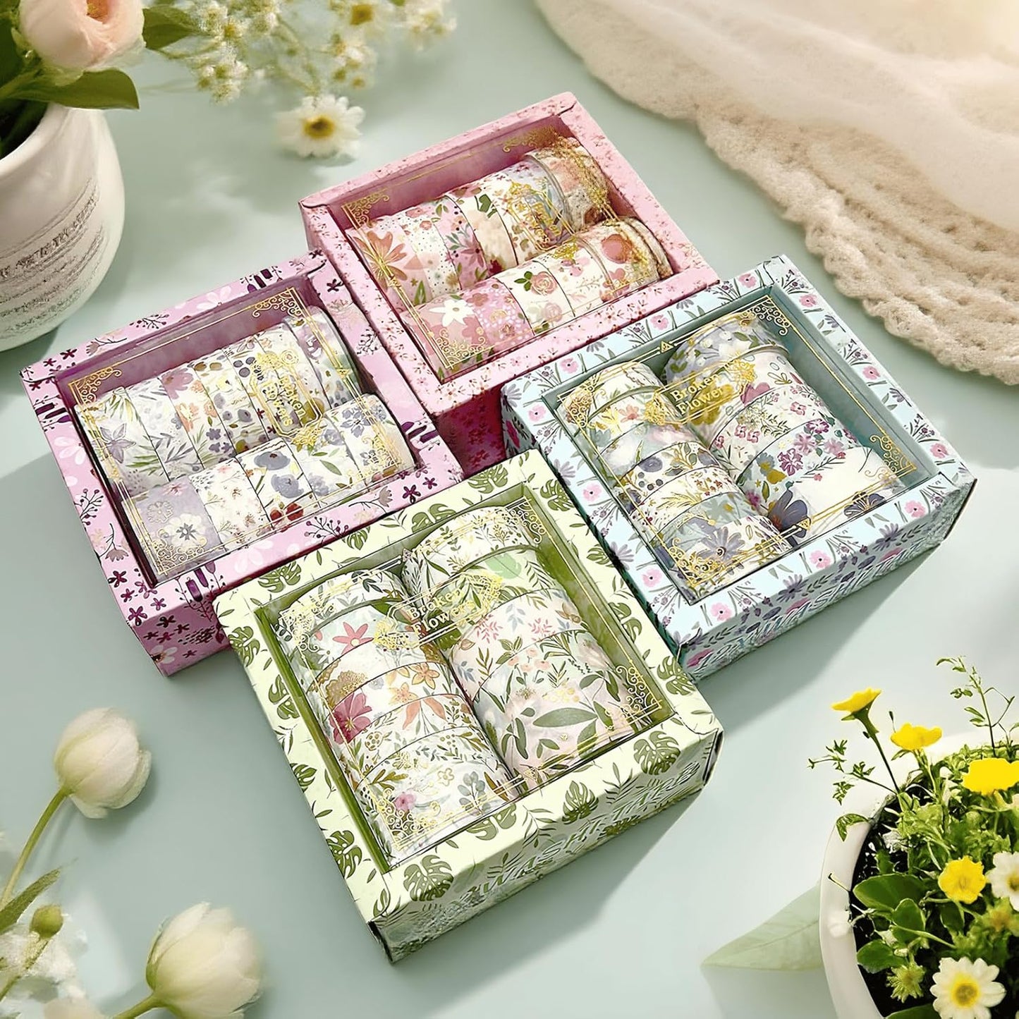 Floral Gilding Decorative Washi Tape Set,48 Rolls,Colorful Craft Tape for Journaling,DIY Crafts,Scrapbooking (Pin+Purple+Green+Blue)