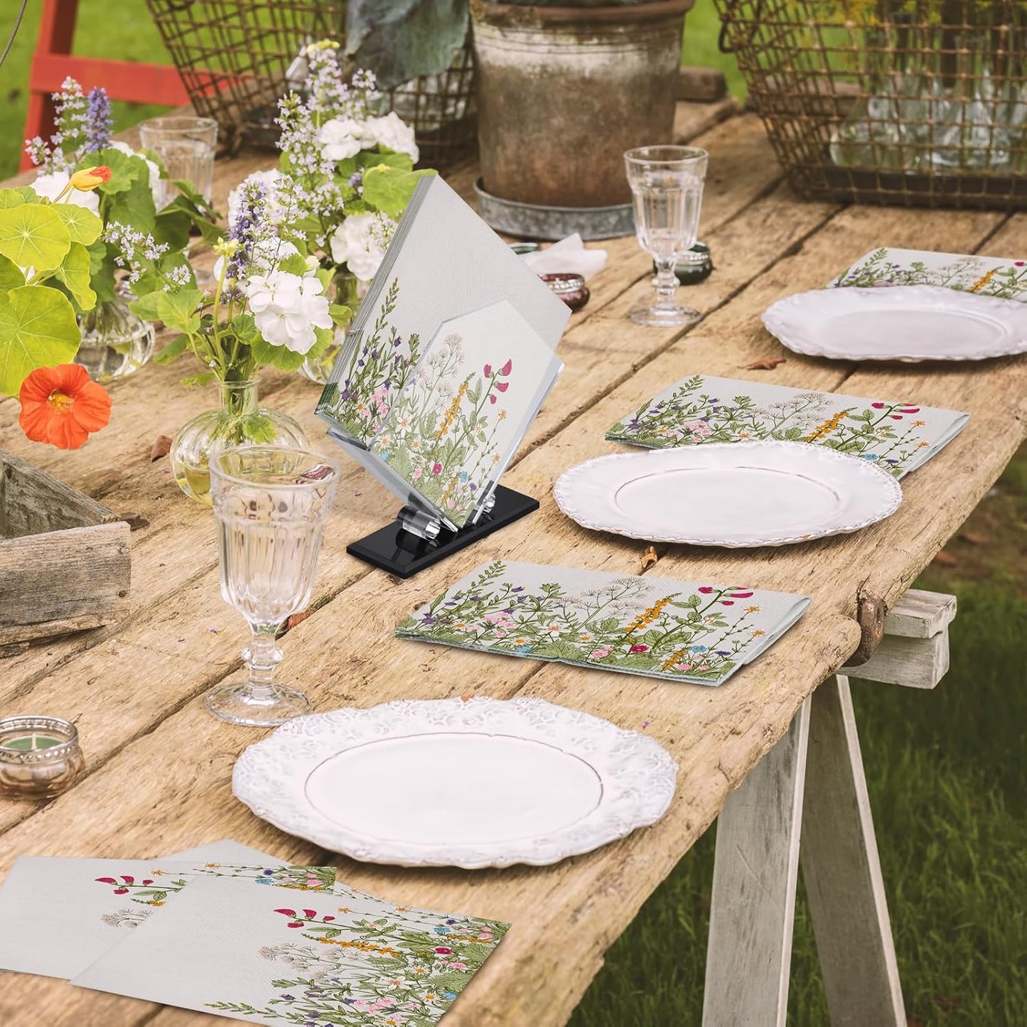 Aodaer 48 Pieces Disposable Fall Paper Napkins, Decoupage Napkins, 13" x 13" Unfolded Garden Party Napkin, Cocktail Dinner Napkin Set for Wedding Birthday Tea Party Supplies