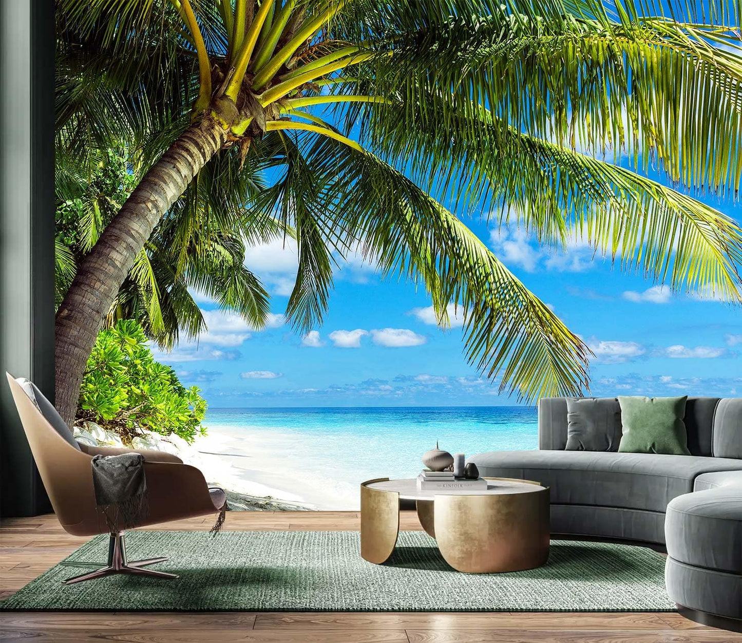 AFZEVEB-Beach Wall Mural Tropical Palm Tree Landscape Wallpaper for Bedroom 159"x107"(Not Peel and Stick)