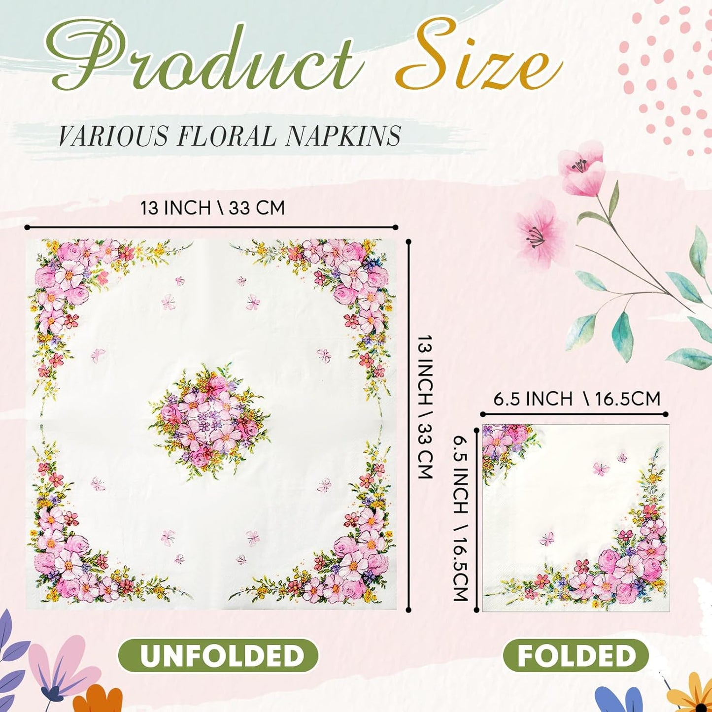 Crtiin 20 Pack Assorted Floral Napkins for Decoupage Toilet Napkins Flower Cocktail Decorative Paper for Birthday Party Beautiful Gorgeous, 20 Styles Each 6.5 inches(Style 3)