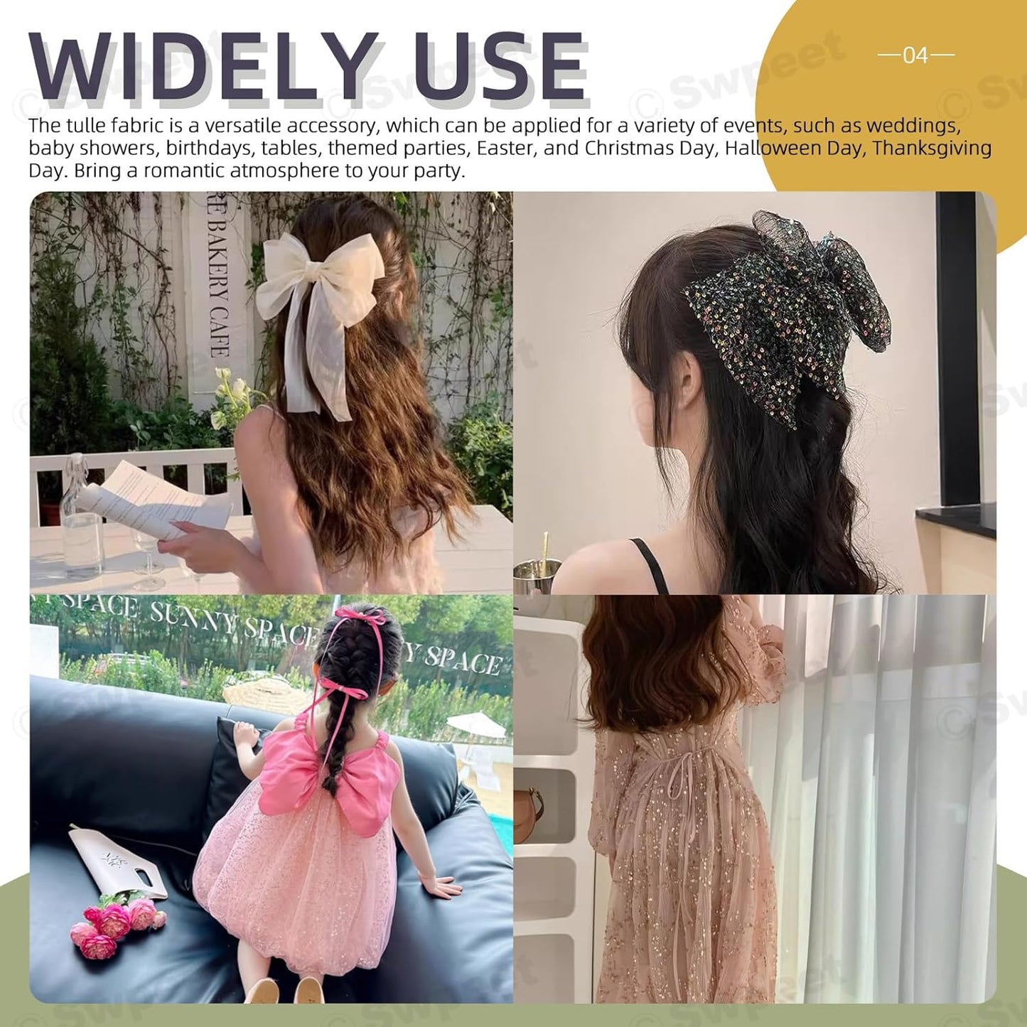 Swpeet 6 Inch by 50 Yards White Glitter Tulle Fabric Roll, Fabric Spool Sparkling Tulle Ribbon, Netting Polyester Spool for DIY Birthday Party Wedding Decorations Christmas Craft Supplies