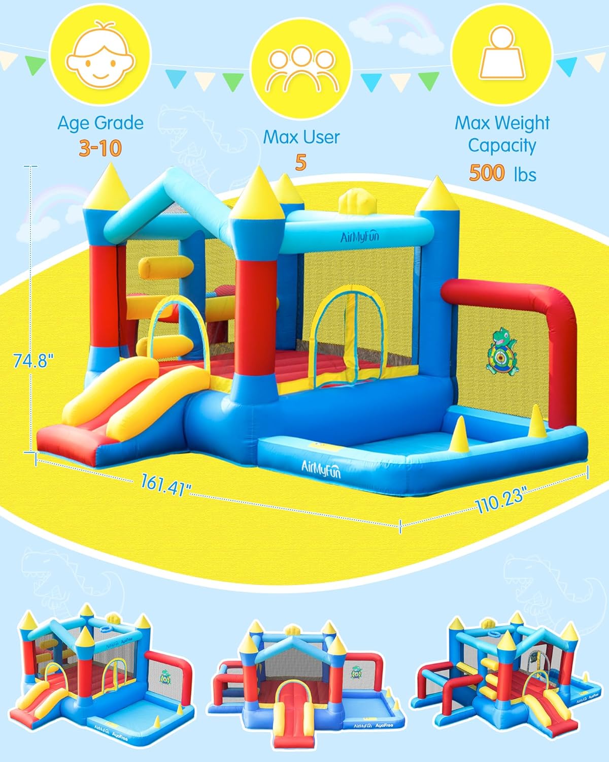 AirMyFun Bounce House for Kids 3-6, Premium Material Bounce House with Slide,Indoor Outdoor Inflatable Bounce House, Includes Blower – Bouncy Castle for Fun & Birthdays