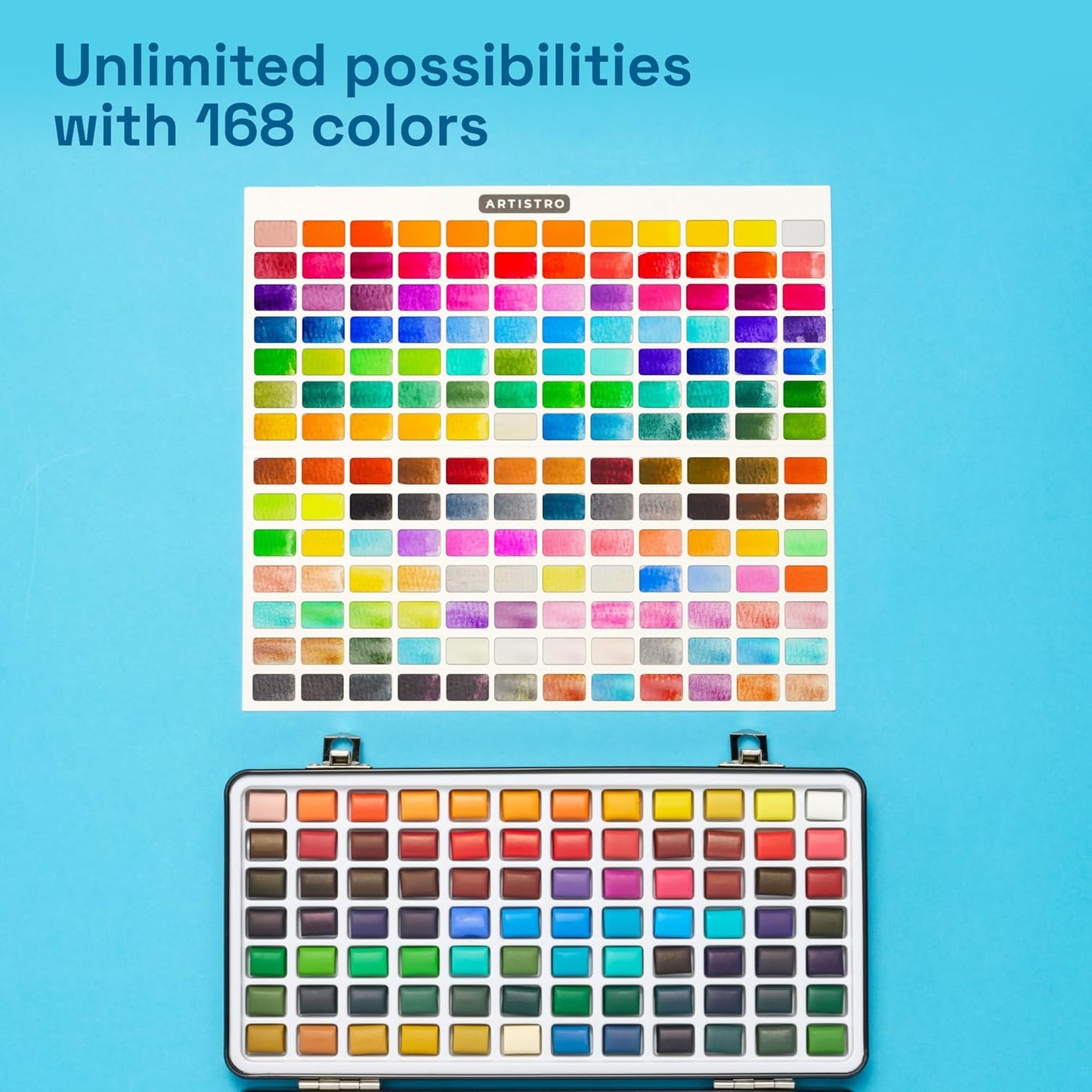 ARTISTRO 168 Watercolor Paint Set, Vivid Colors in Portable Box, Palette set. Perfect Travel Watercolor Set for Artists, Amateur Hobbyists and Painting