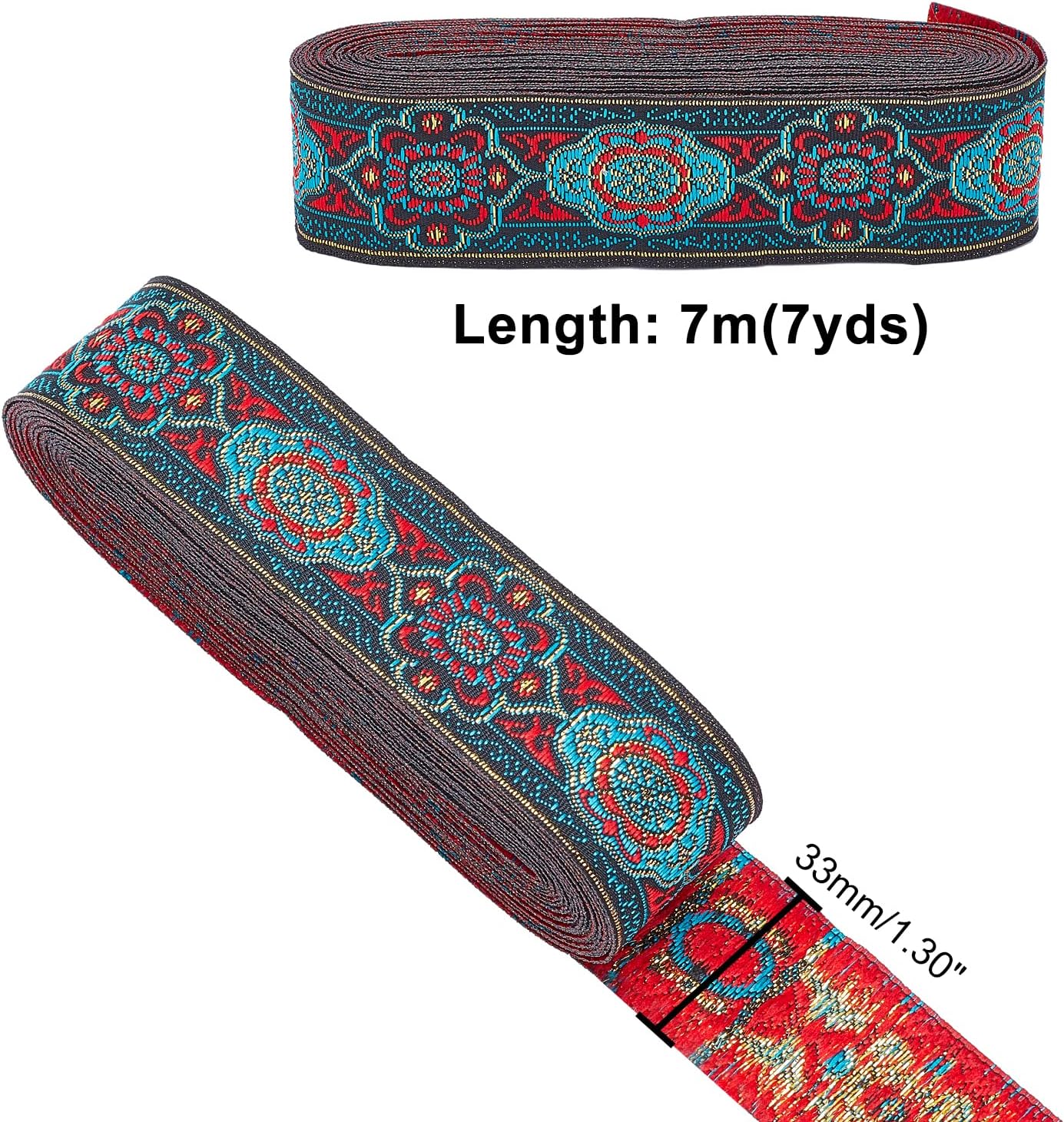 PH PandaHall 7 Yards Jacquard Ribbon, 1.3 Inch Vintage Sewing Emobridered Woven Ribbon Floral Fabric Trim Fringe Sewing Decor Trim for Boho Persian Ramadan Bag Straps Clothing Sewing Gift Home Decor