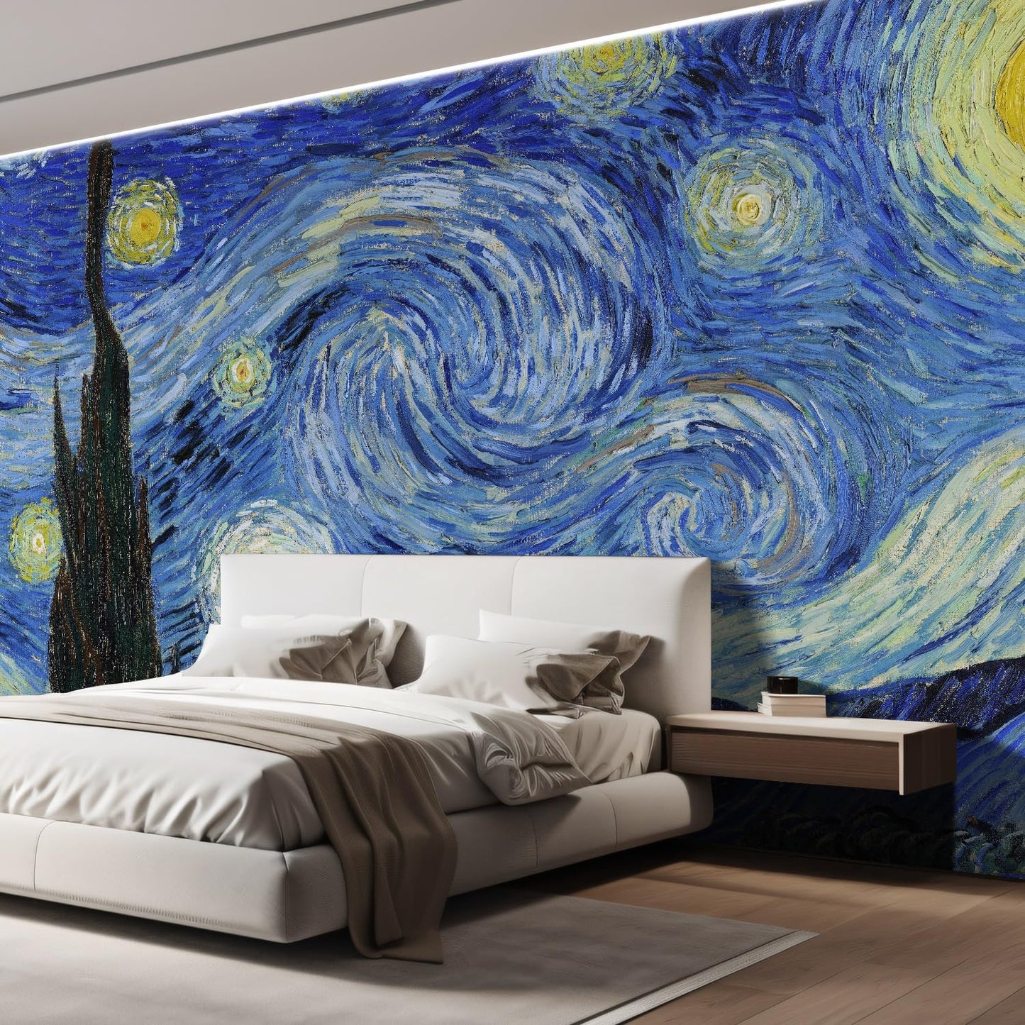 wall26 Wall Sticker/Wall Mural Starry Night by Vincent Van Gogh Dutch Impressionism, Not Peel and Stick, Non-Woven Wallpaper Decorative for Bedroom, Living Room,Office - 120x192 inches
