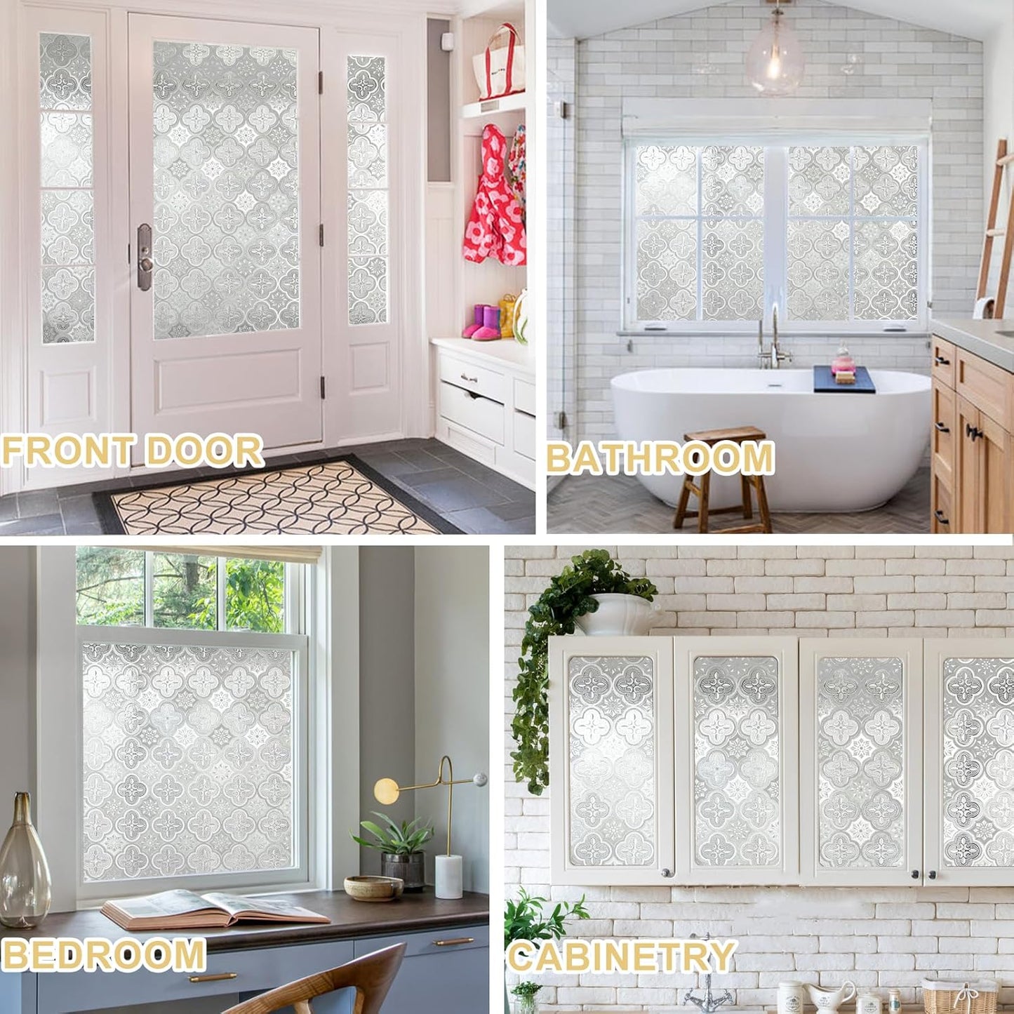 Window Privacy Film Decorative for Front Door, Bathroom Static Cling Stained Glass Sticker Opaque Heat Control UV Blocking Non-Adhesive for Home Windows 35.4 X 118.1 inches