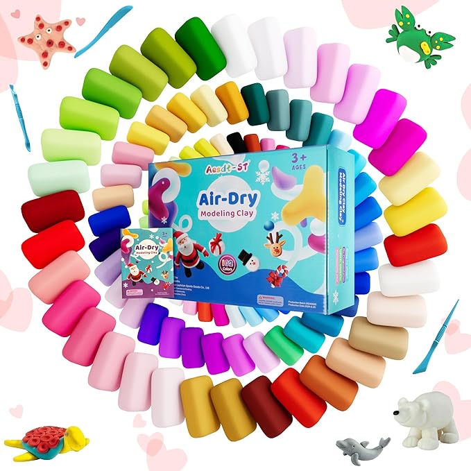 Air Dry Clay 102 Colors, Modeling Clay for Kids, Model Magic Clay, DIY Molding Clay Kit with Sculpting Tools, Soft and Non-Sticky, Arts and Crafts Gift for Boys Girls Kids