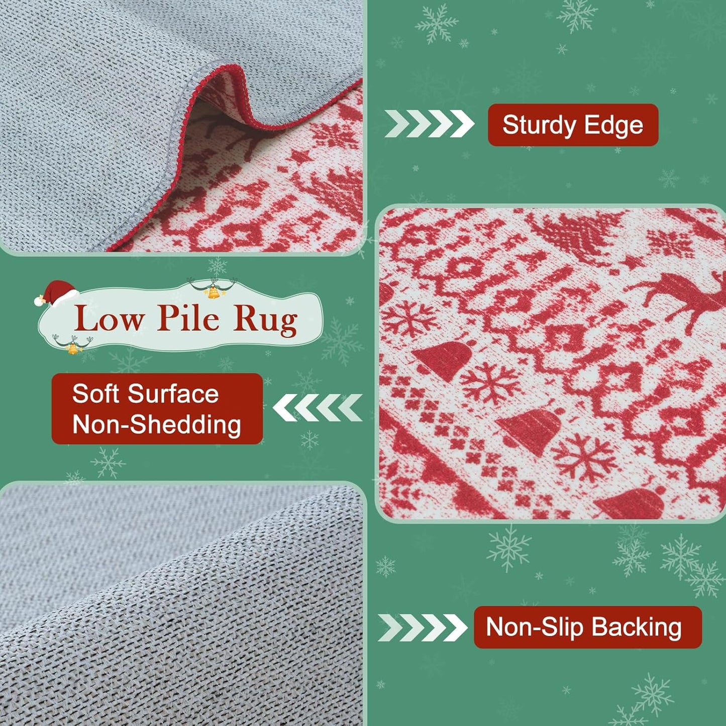 Christmas Runner Rug, 2x6 Red Christmas Kitchen Runner Rug, Non-Slip Washable Indoor Door Mat, Winter Xmas Holiday Floor Decor Carpet Runners for Hallways Bedroom Laundry Room