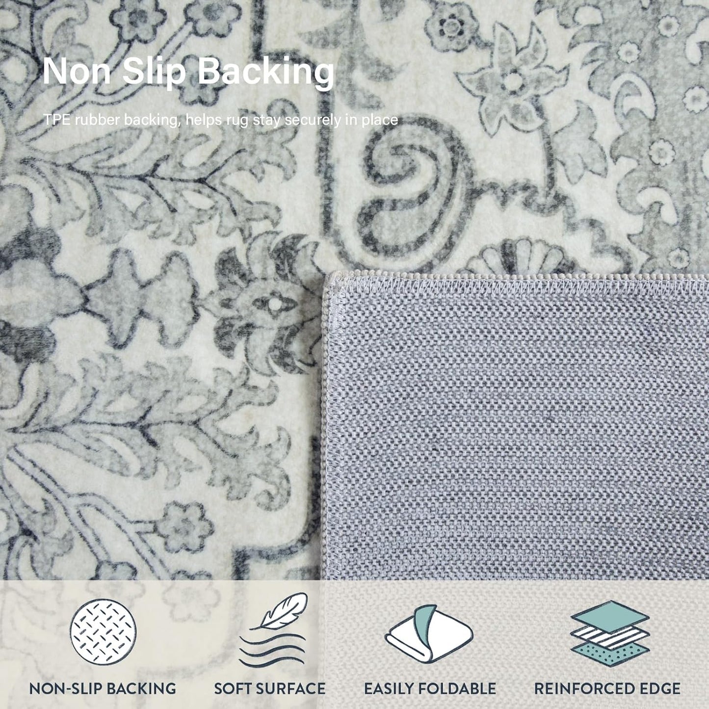 Lahome Bohemian Floral Medallion Area Rug - 3x5 Beige Washable Entryway Rug Office Mat, Transitional Non Slip Indoor Throw Bedroom Carpet for Kitchen Coffee Table Mudroom Dressing Room RV