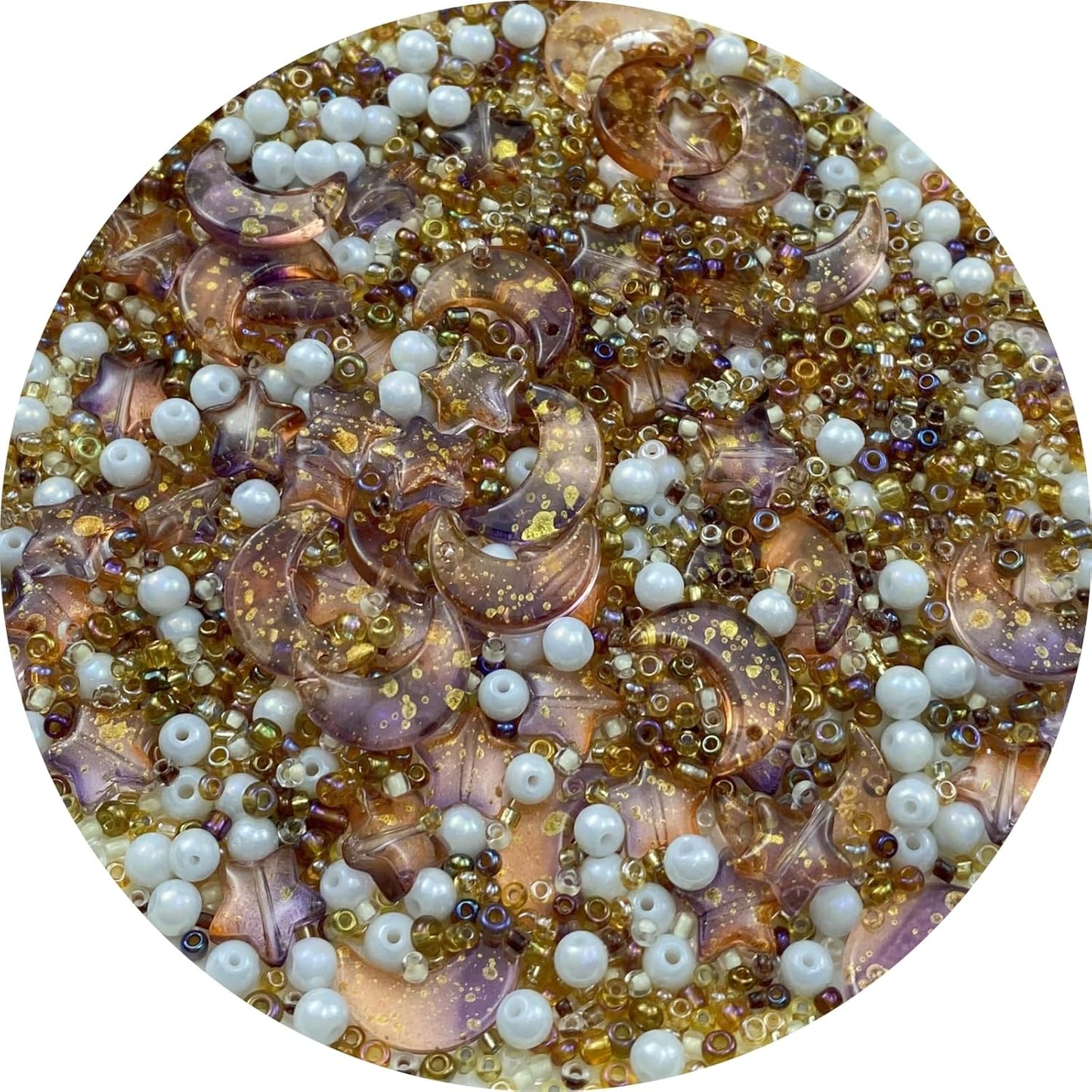 Assorted Glass Beads for Jewelry Making Multi Size Colors Glass Star Moon Seed Pearl Spacer Beads for Bracelets Necklace Earring Making(White Brown)