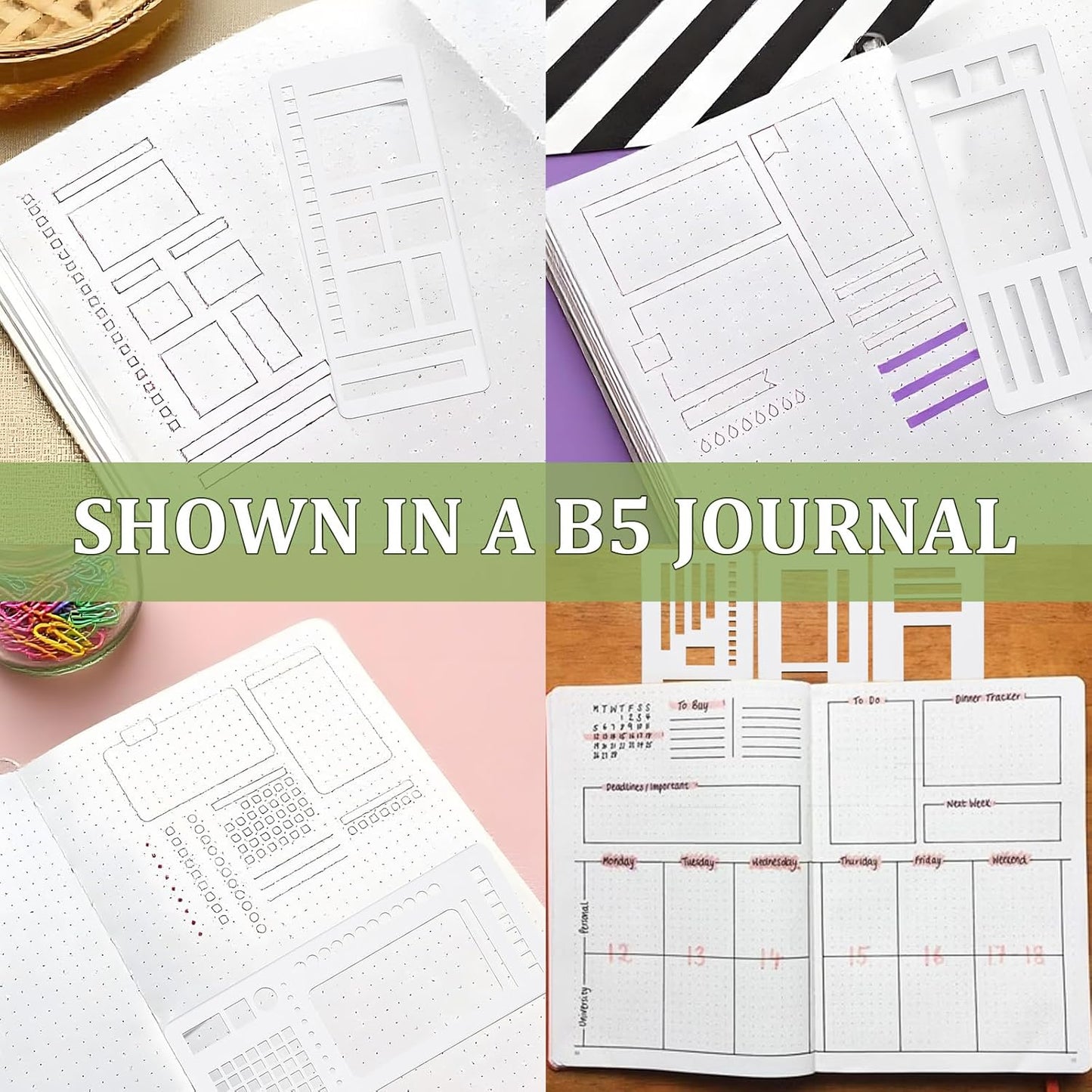 Handmade Flexible Record Template, Planner Stencil Set for Dot Grid Journals, DIY Flexible Drawing and Checklist Templates Suitable for Various Occasions (Set B)