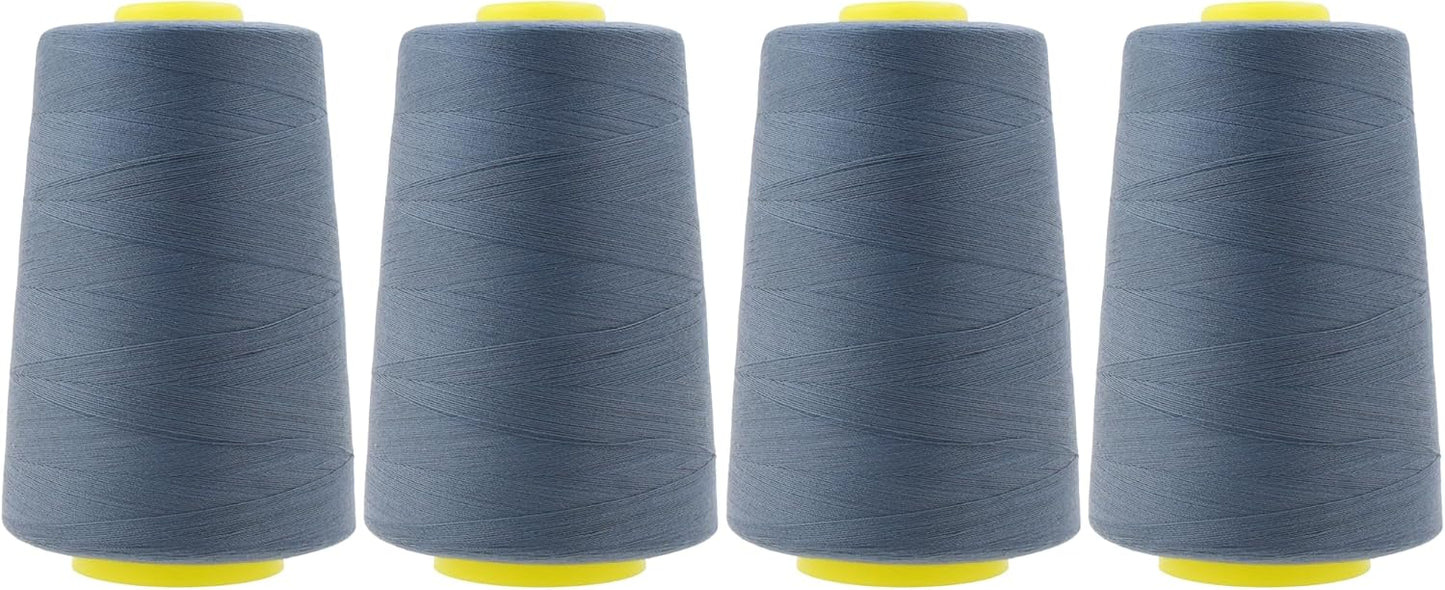 Mandala Crafts 4 Pack of Serger Threads Cones Spools - 40S/2 24000 Yards Polyester Slate Gray Threads for Sergers Machine and Overlock Quilting Sewing Machine