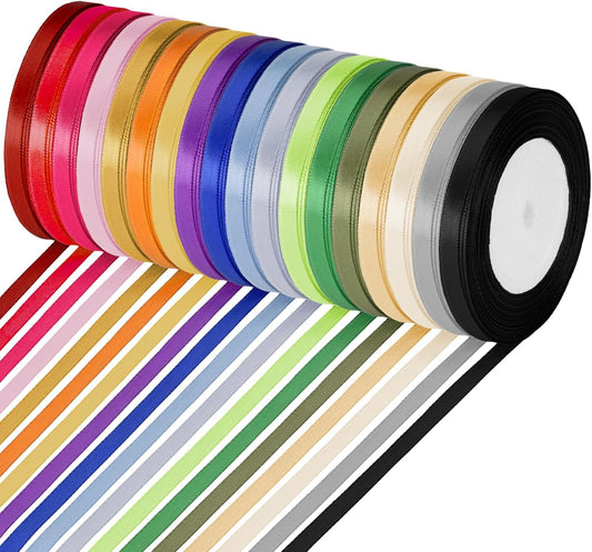 ABSOFINE 18 Colors Satin Ribbon Polyester, 1/4 inch Solid Fabric Ribbon Roll for Gift Wrapping, DIY Crafts, Wedding Christmas Birthday Party Decorations