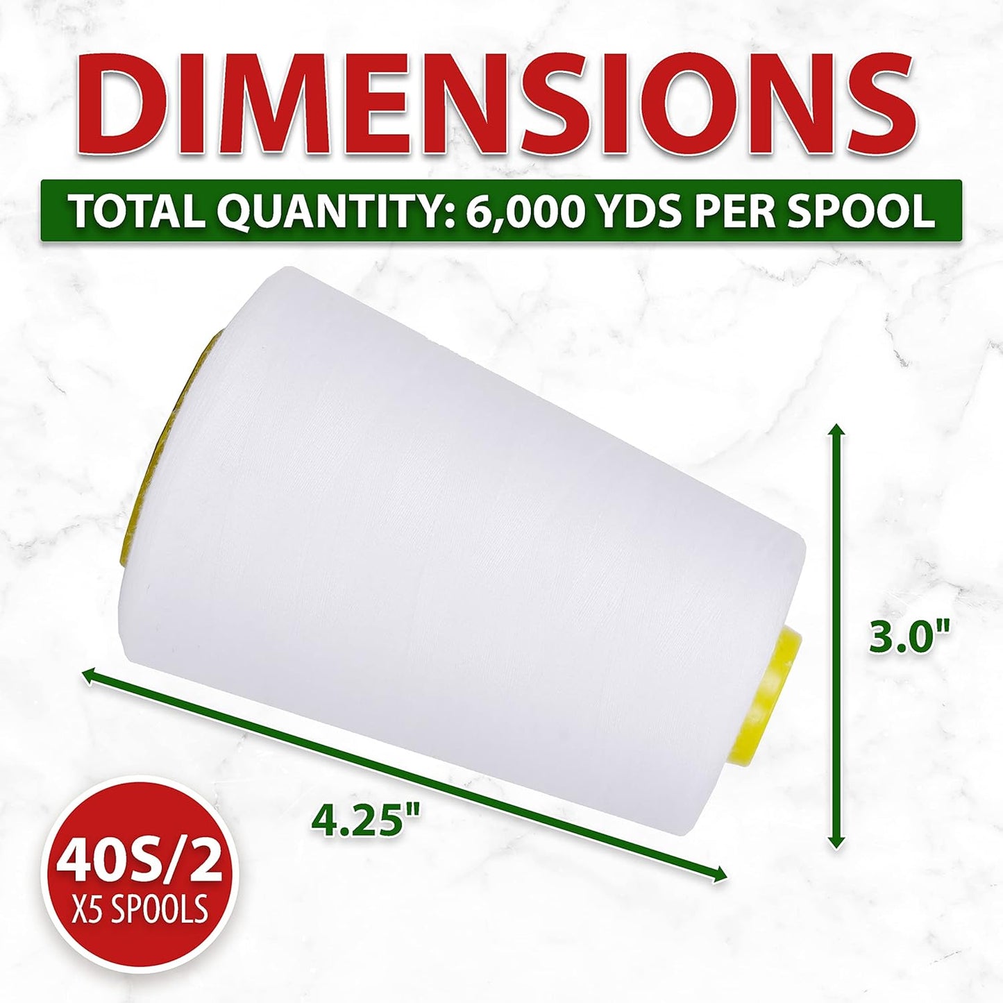 Mandala Crafts 5 Pack of Serger Threads Cones Spools - 40S/2 30000 Yards Polyester Black White Threads for Sergers Machine and Overlock Quilting Sewing Machine