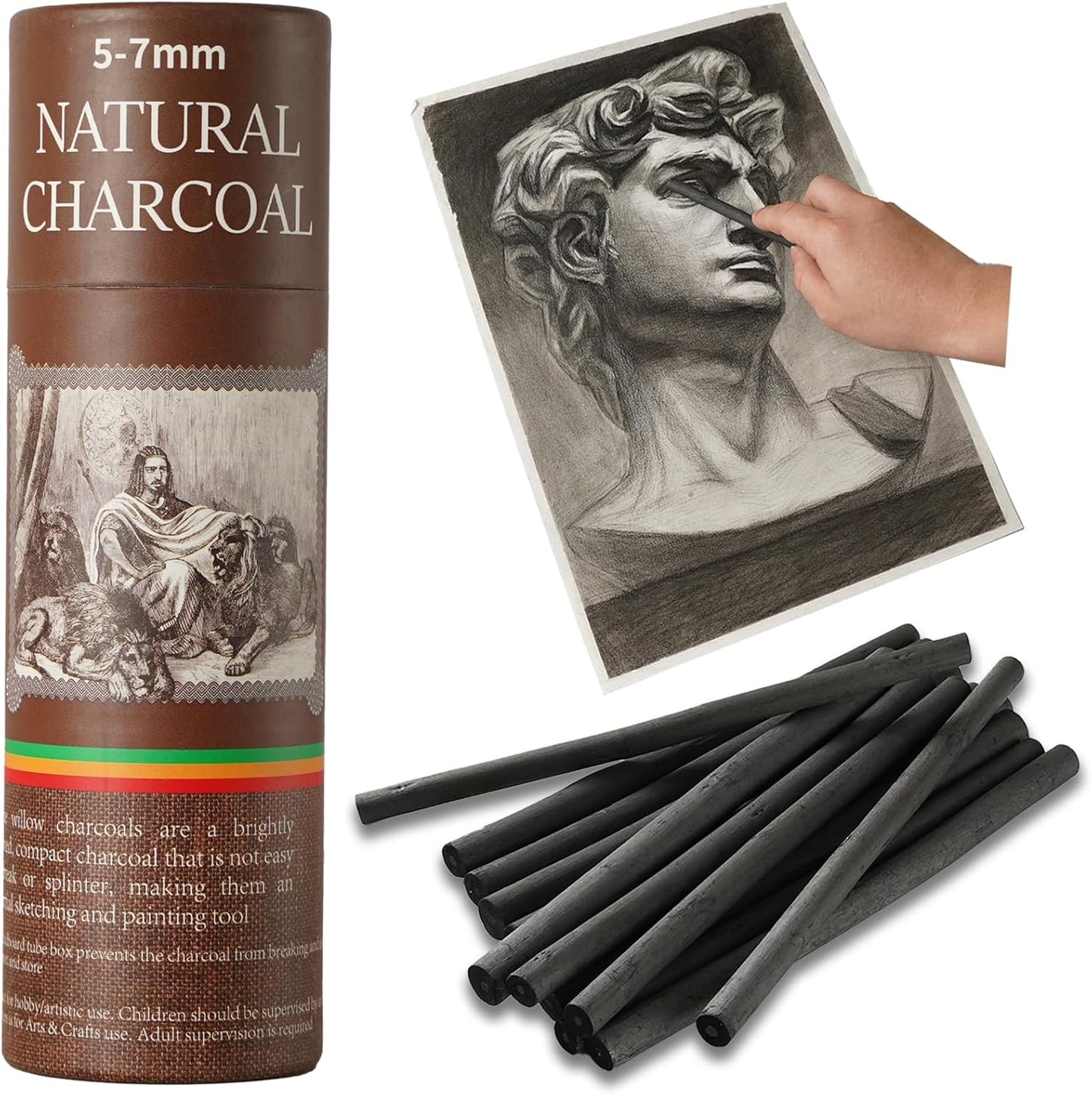 25 PCS Willow Charcoal Sticks, Ideal for Artists, Beginners, Students, Perfect for Sketching, Drawing, Shading, and Fine Art, 5.7 Inches Long, 2-4,4-5,5-7,7-9 (5-7)