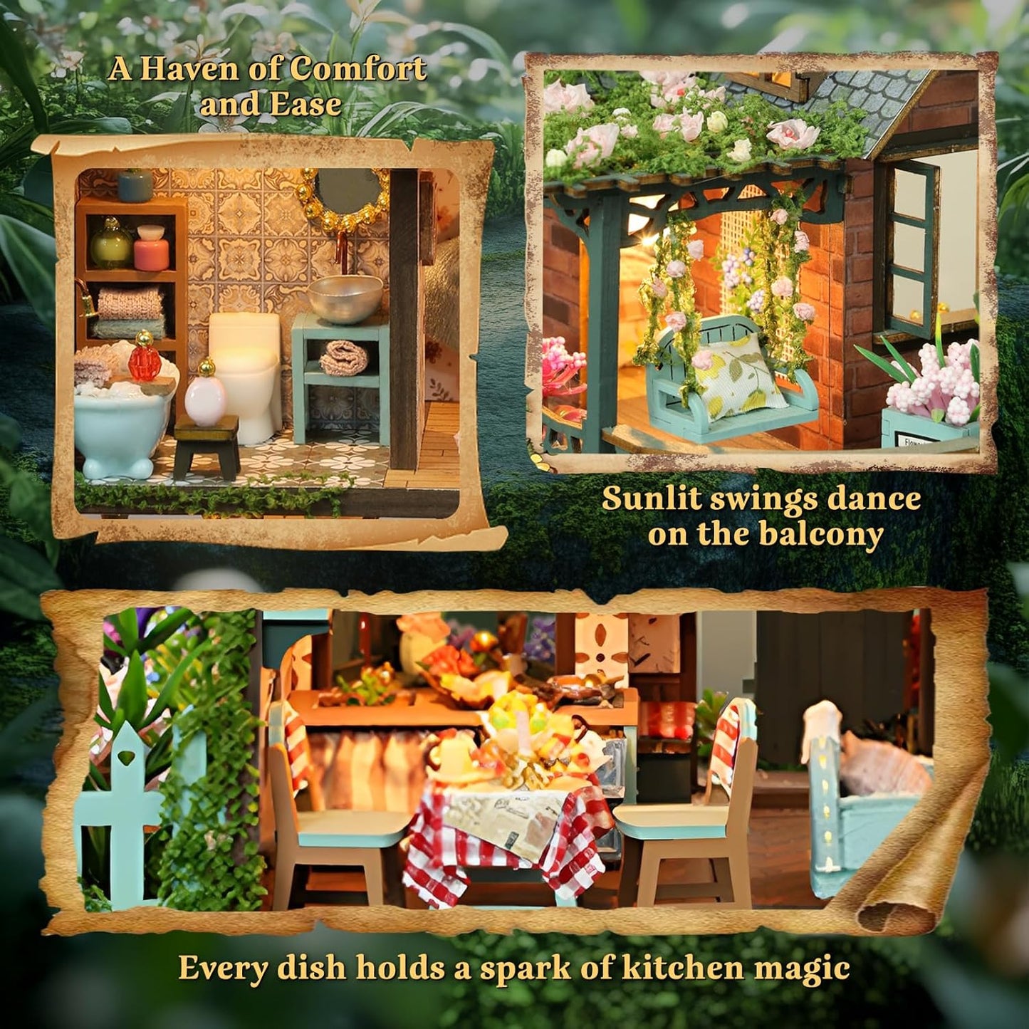 DIY Miniature House Kit, Book Nook Kit for Adult, 3D Wooden Puzzles, Dollhouse Kit with LED Light, Mini Building Kit, Craft Kit for Teen to Build (Elven Garden)