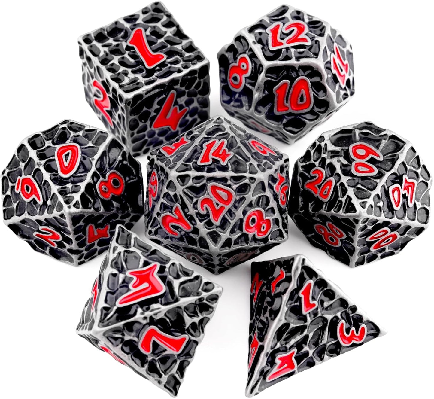 Haxtec DND Dice Set Metal Dice Compatible with Dungeons and Dragons D&D Gift TTRPG Antique Iron Red Polyhedral Dice