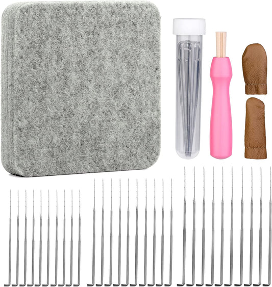 Mayboos Needle Felting Kit,Needle Felting Pad,Needle Felting Tool with 6"x6"Needle Felting Mat,Felting Needles for Wool,Leather Finger Guards,Good for Any Felting