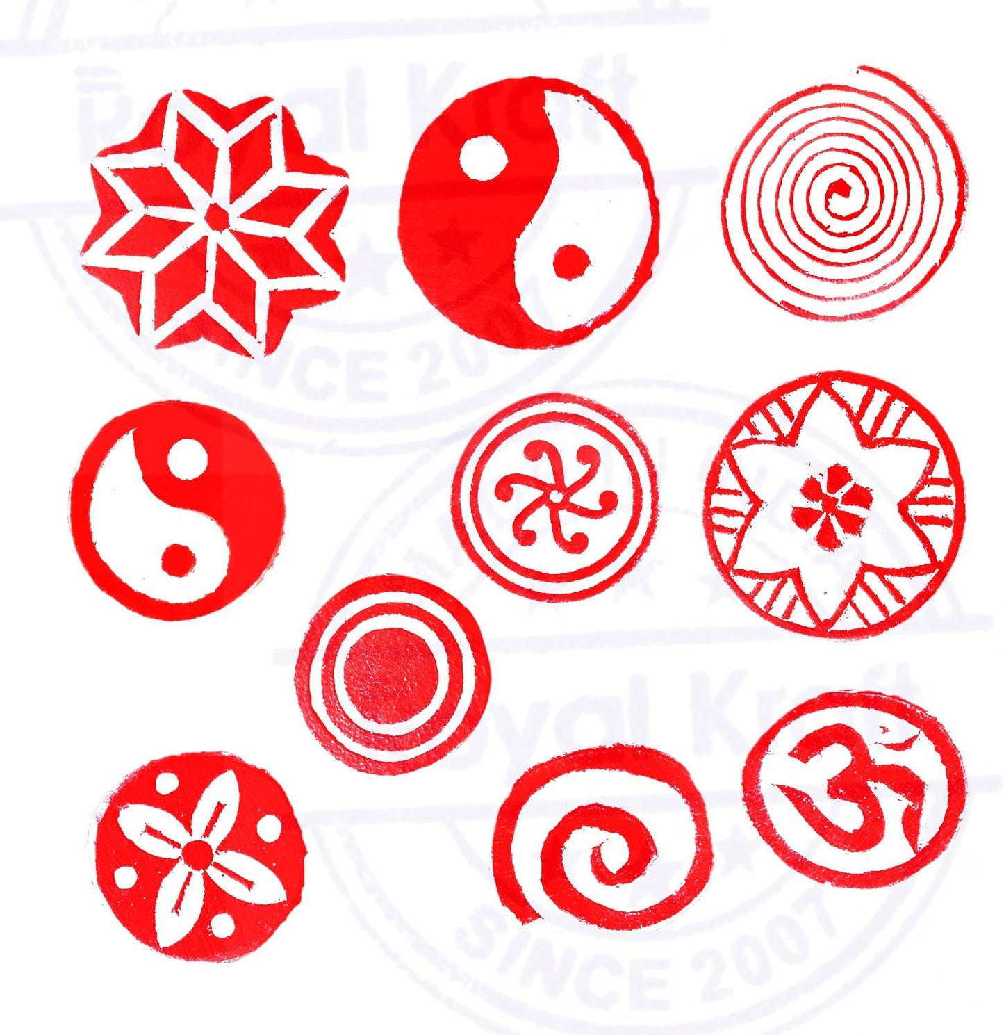 Tattoo Print Blocks Oriental Small Round Design Wood Stamps (Set of 10) Htag2154