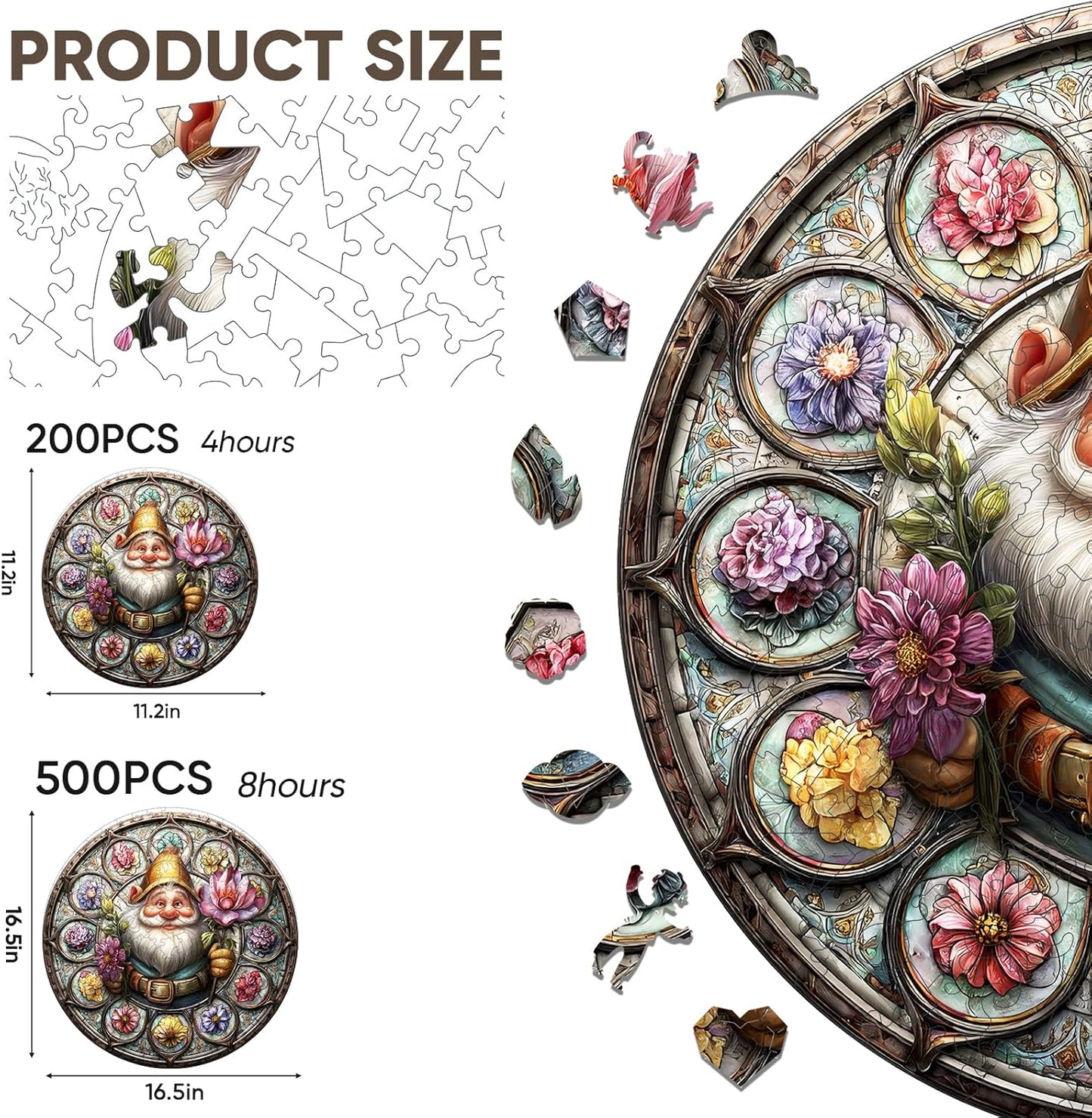 Wooden Puzzles for Adults, Gnome Puzzle 476 Pieces, Unique Shaped Jigsaw Puzzles for Adults and Kids, Birthday Gifts Fun Challenge Family Game 16.5'' x 16.5''