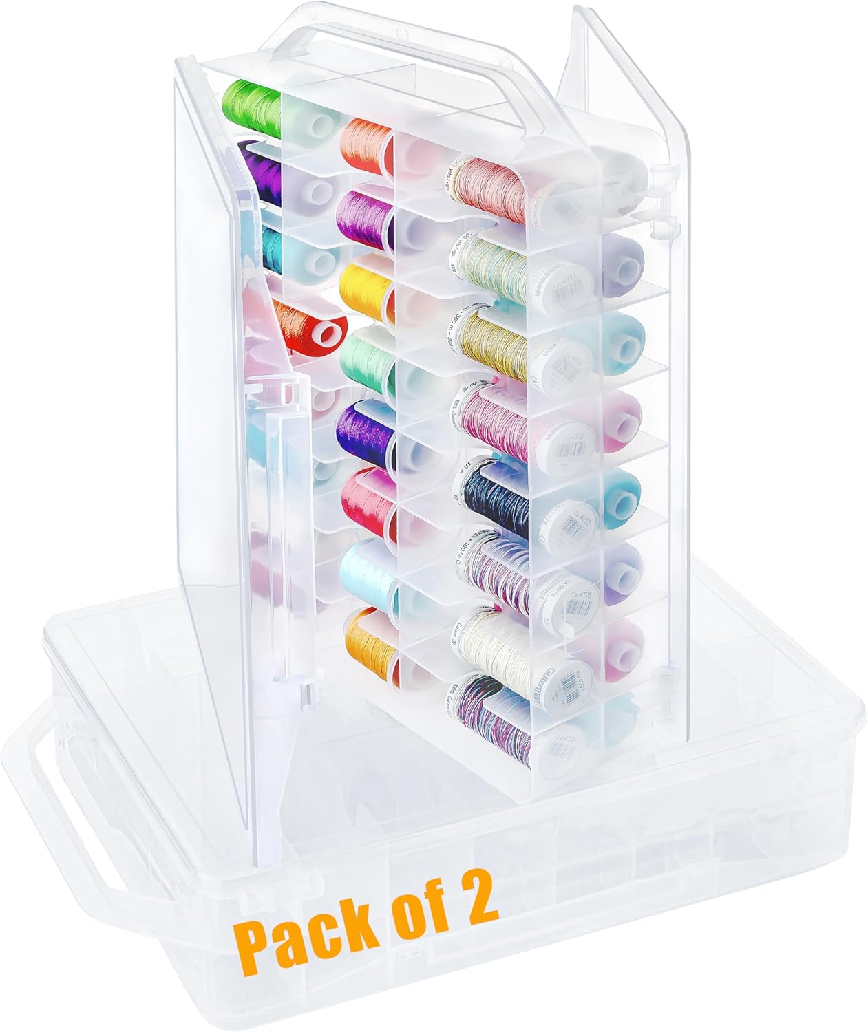 New brothread Pack of 2 Double-Sided Sewing Organizers, Thread Storage Boxes with 2x46 Grids, Clear Organizer Boxes for Embroidery Sewing Thread, Embroidery Floss, Needle, Beads, Small Crafts,Toy Cars